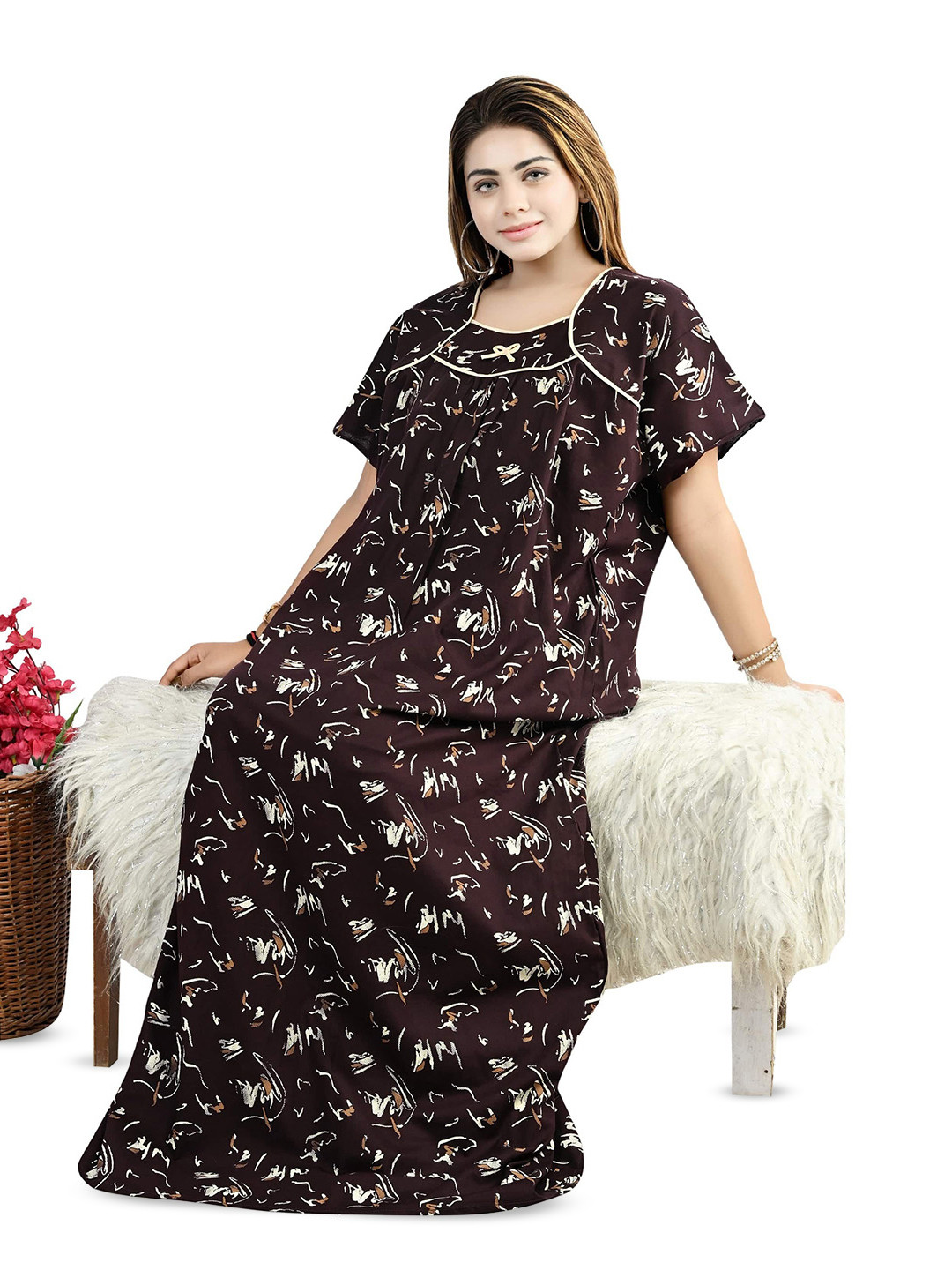 Bindass Female Collection Women Floral Printed Cotton Plus Size Maxi Nightdress
