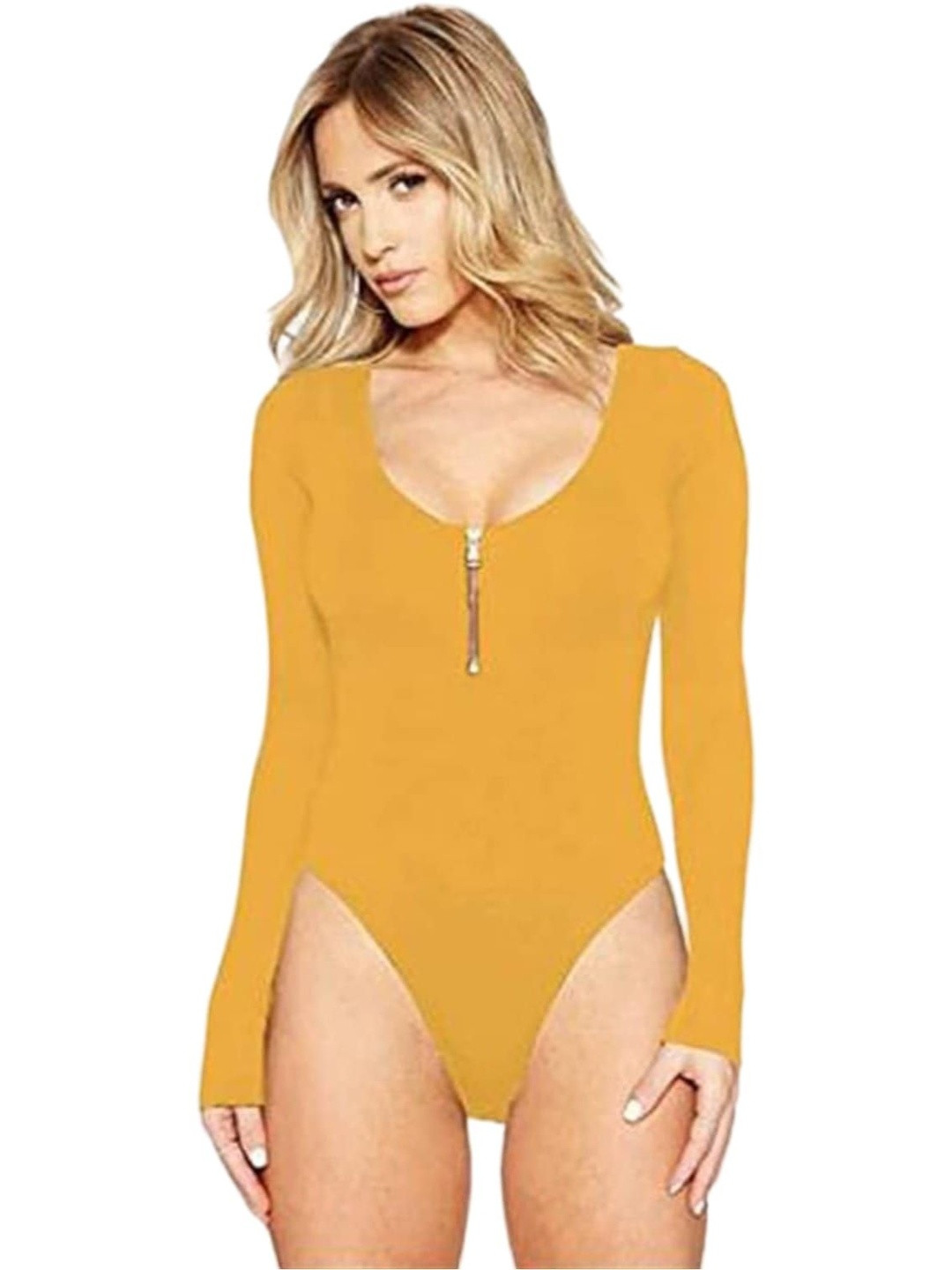 YANA FASHION Women Long Sleeve Underbust Slimming Tank Thong Bodysuits Tops