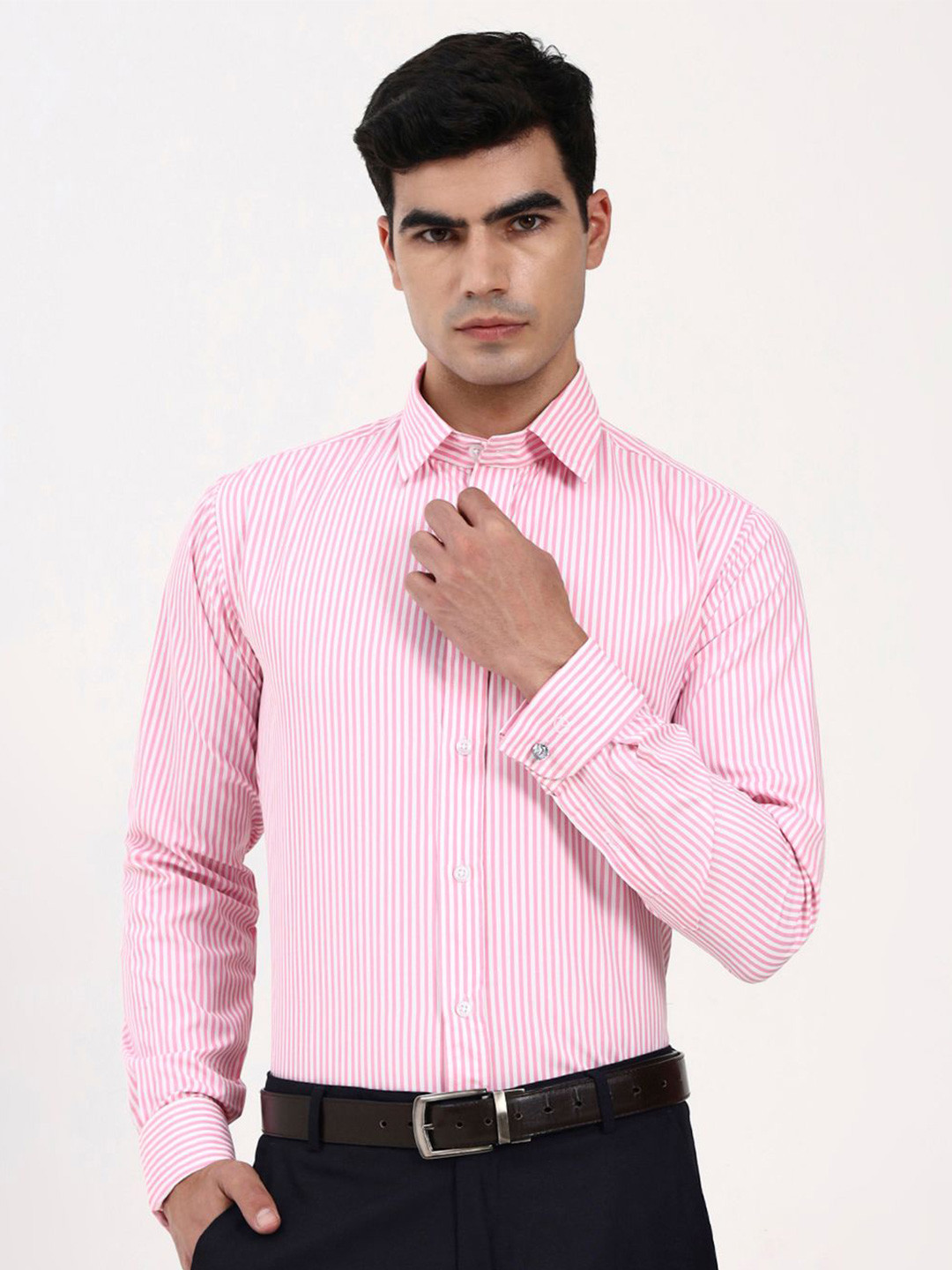 Ya Qalbi Men Premium Tailored Fit Striped Spread Collar Formal Shirt