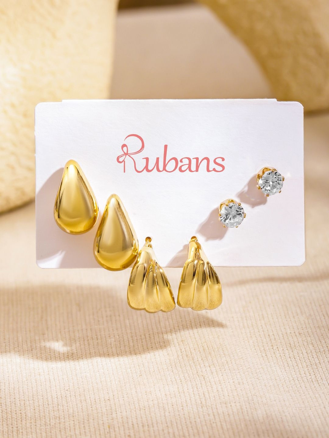 Rubans Set of 3 18K Gold Plated Paisley Shaped Studs