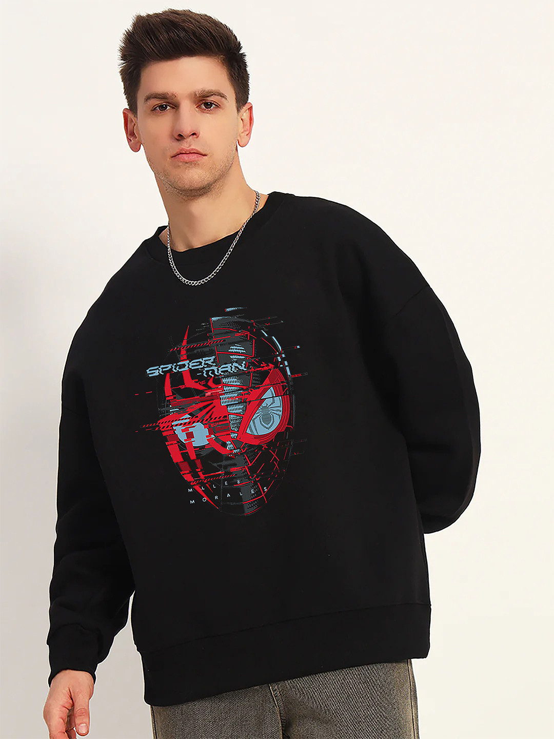 BRIEF CHICKADE Men Spidermiles Graphic Printed Long Sleeves Oversized Sweatshirt