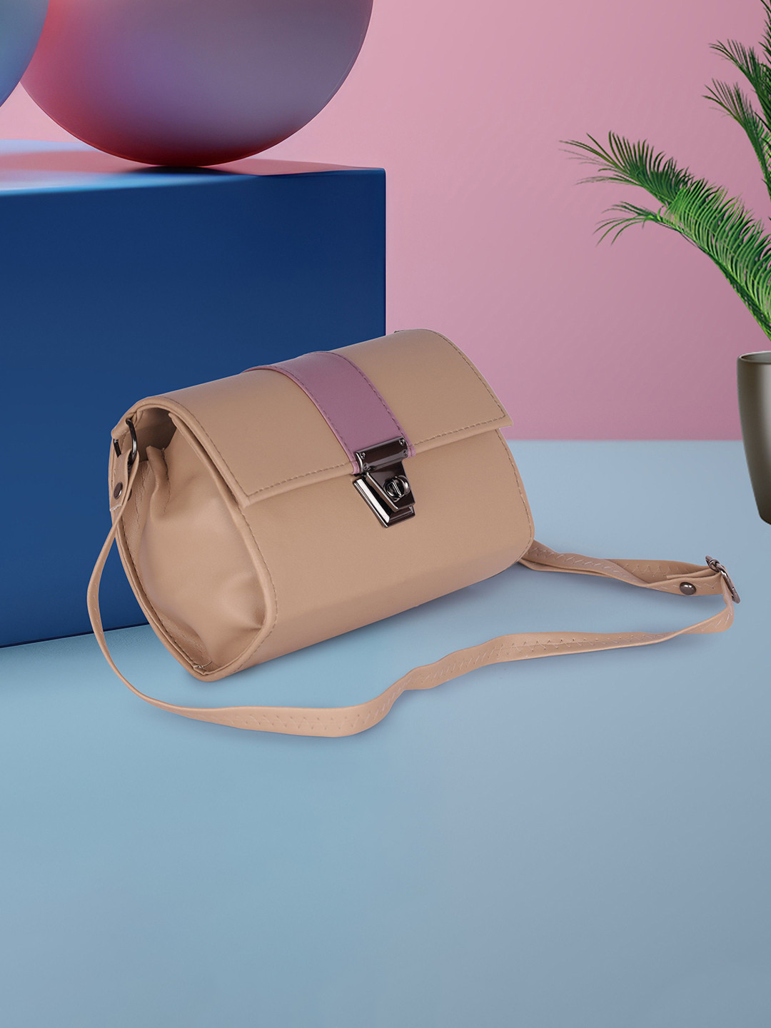 XOVEE Girls Textured Structured One Handle Sling Bag with Push Lock Closure