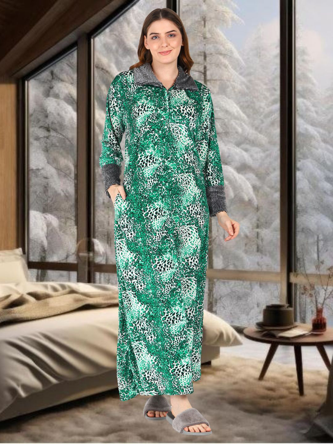 For You For Me Women Animal Printed Maxi Nightdress
