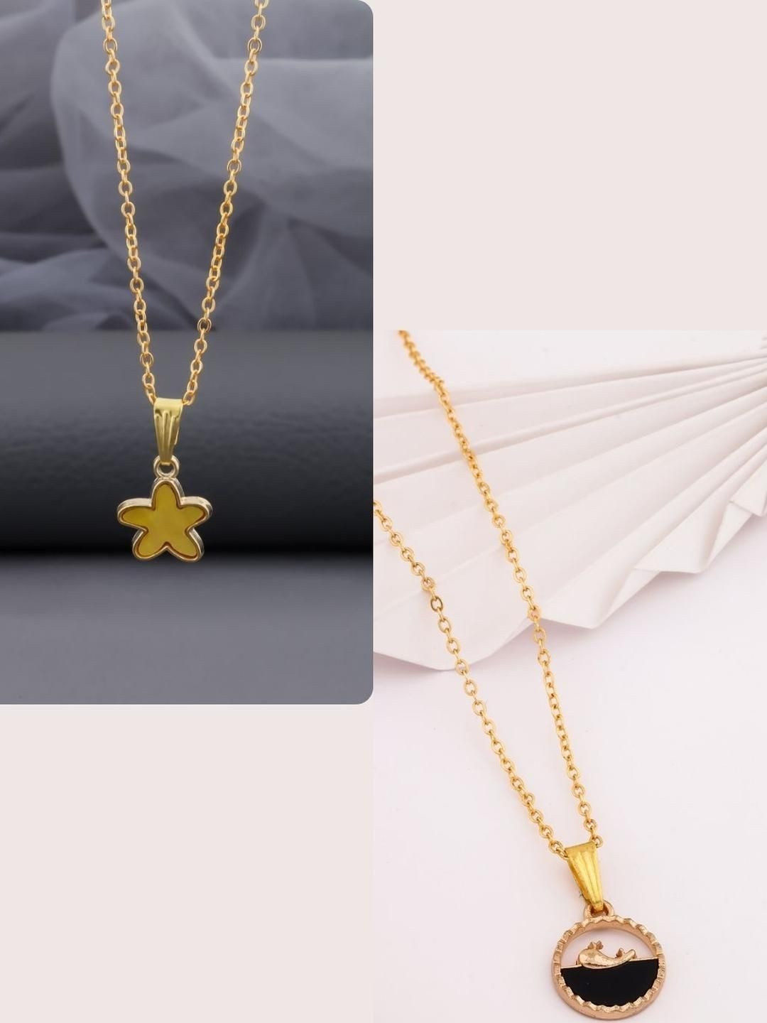 SZN Set Of 2 Gold-Plated Star Shaped Enamelled Pendants With Chains