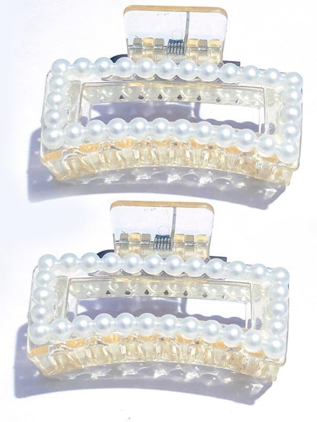 HYMT Set of 2 Women Rectangular Beaded Hair Claw Clip