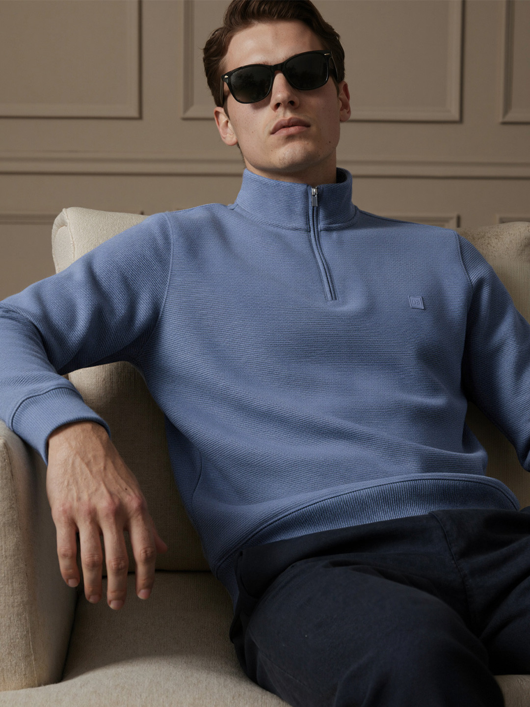 DAMENSCH Self Designed Half Zipper High Neck Long Sleeves Pullover Sweatshirt