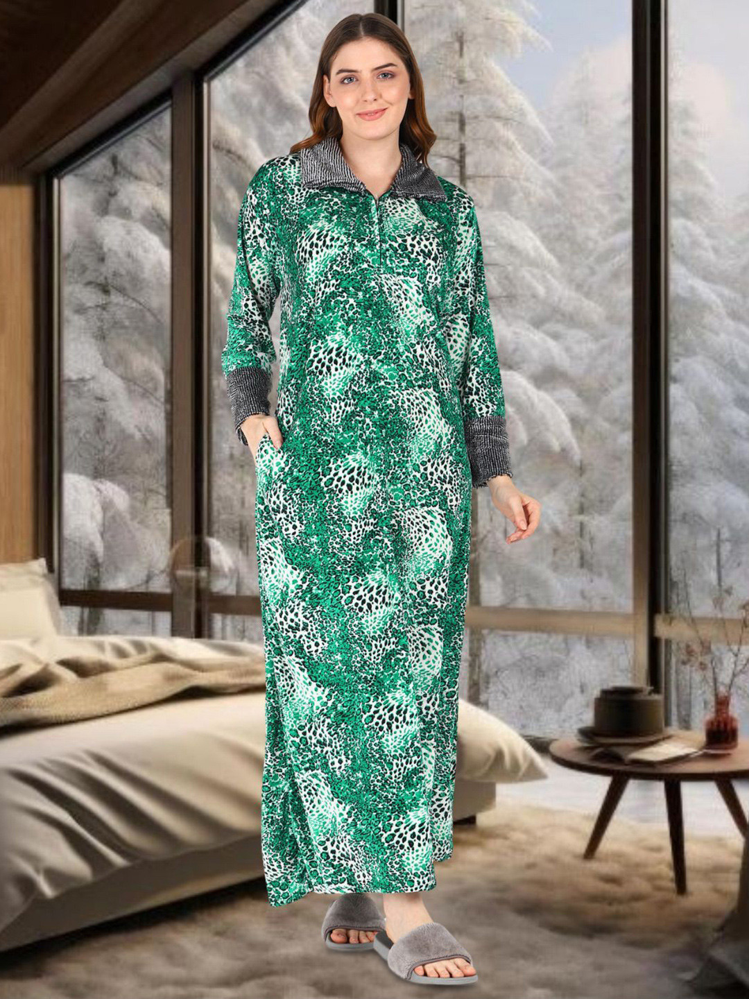 UDHATIKRAMAN Women Printed Maxi Shirt Dress Nightdress