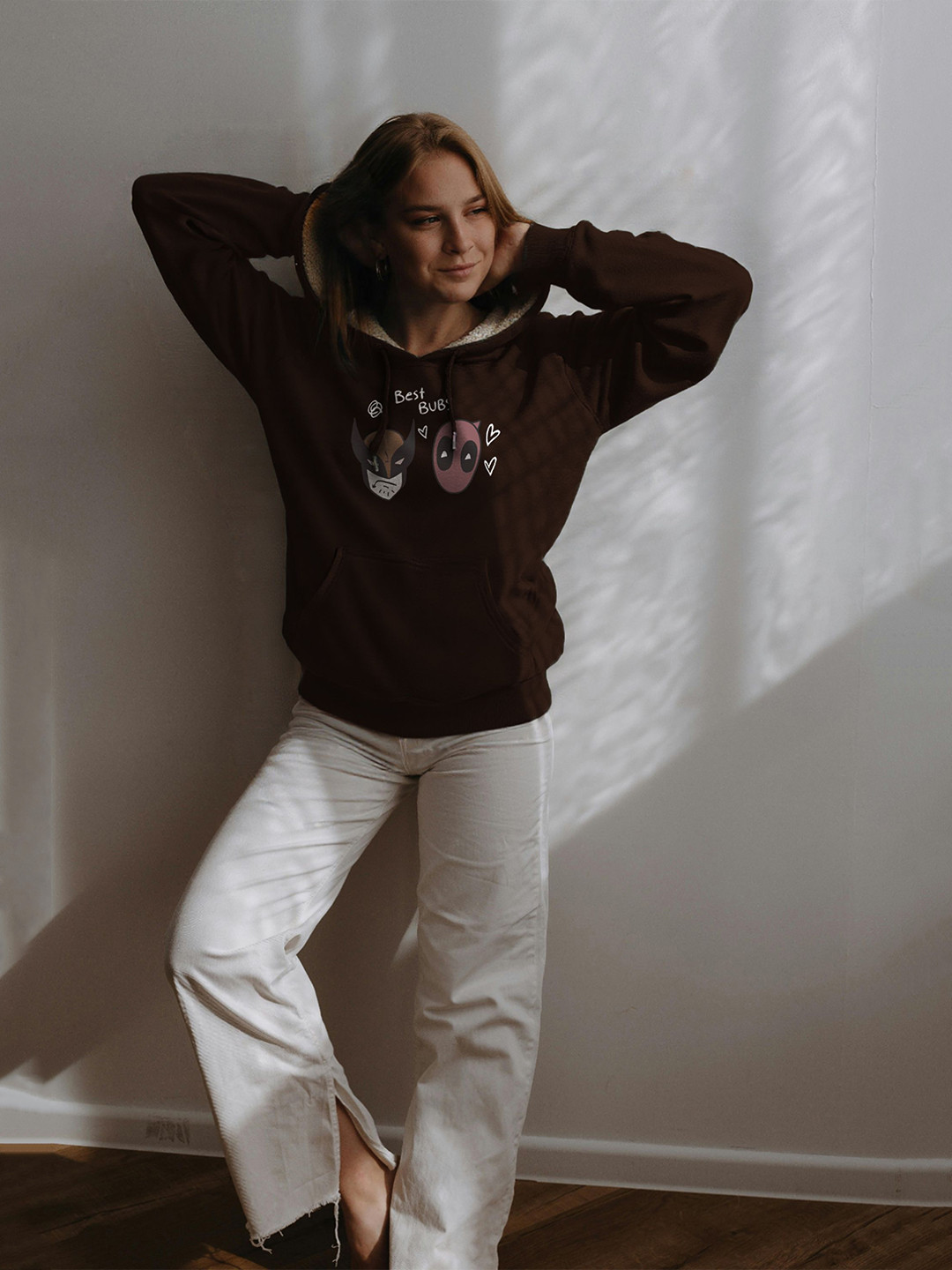 TOGS & TERRE Women Wolverine and Deadpool Printed Hooded Cotton Oversized Sweatshirt