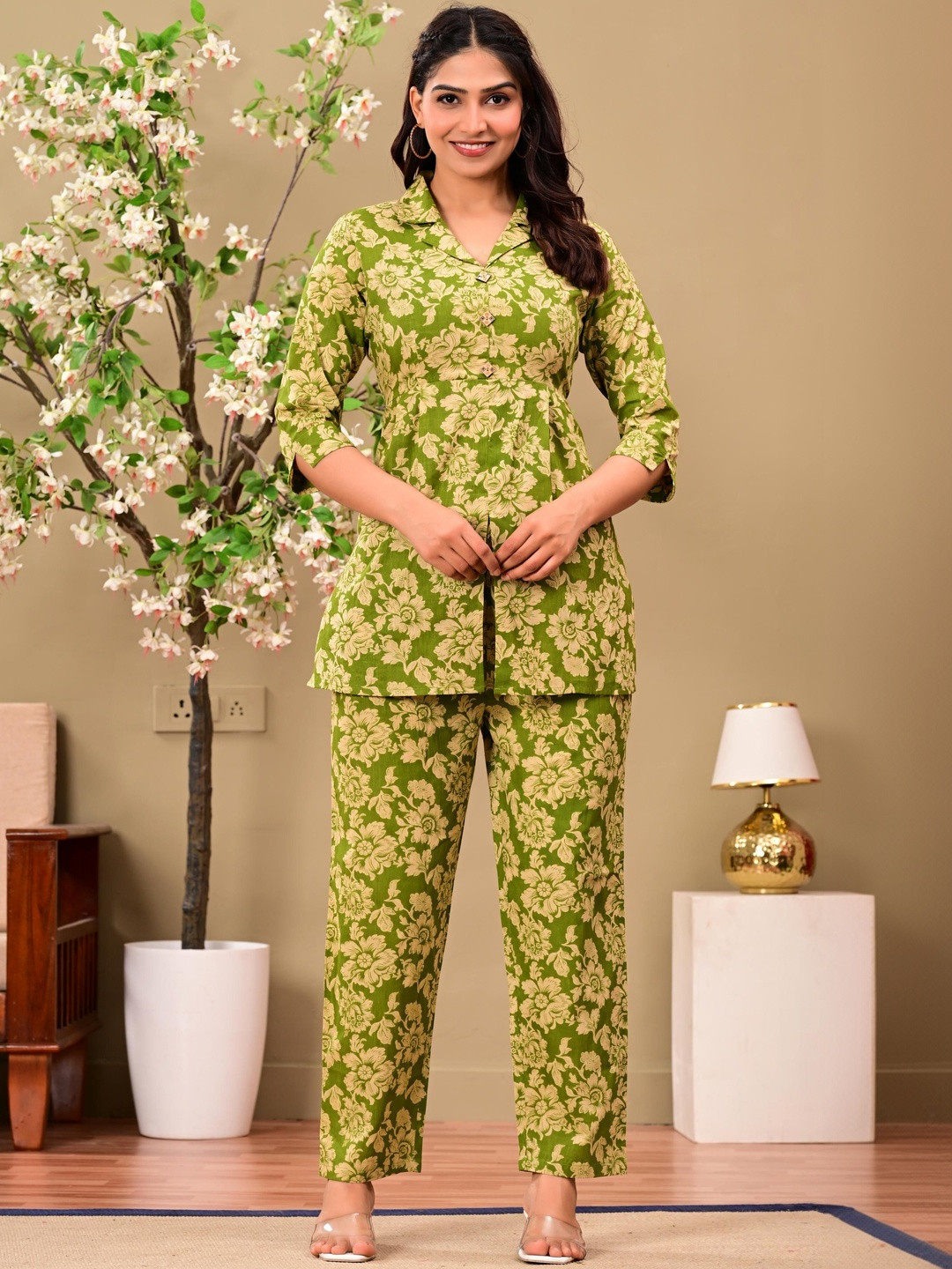 L.H HANDICRAFTS Printed Pure Cotton Tunic With Trousers Co-Ords