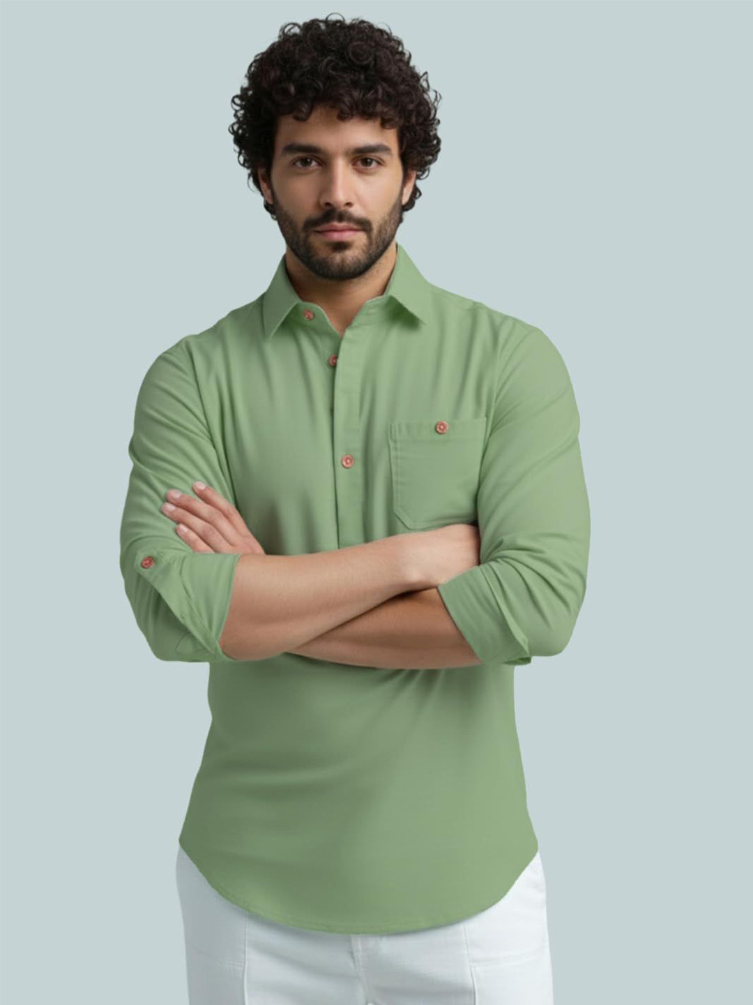 Vida Loca Men Shirt Collar Long Sleeve Short Kurta