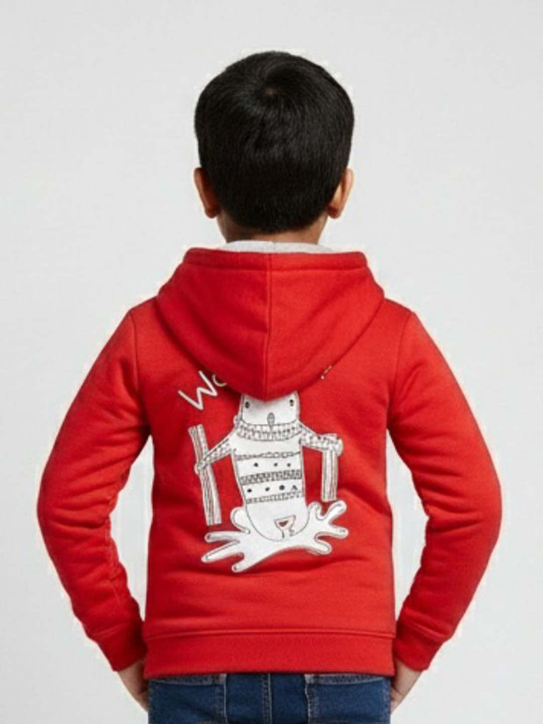 YK Boys Red Cotton Full Sleeve Hoodie Sweatshirt