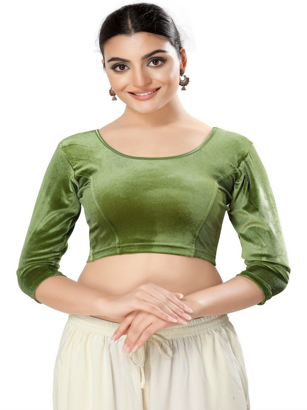 KALINI Women Round Neck Non-Padded Velvet Saree Blouse