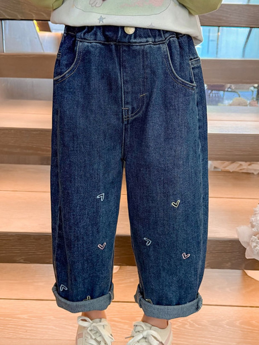 LULU & SKY Girls Embroidered Wide Leg Mid-Rise Jeans