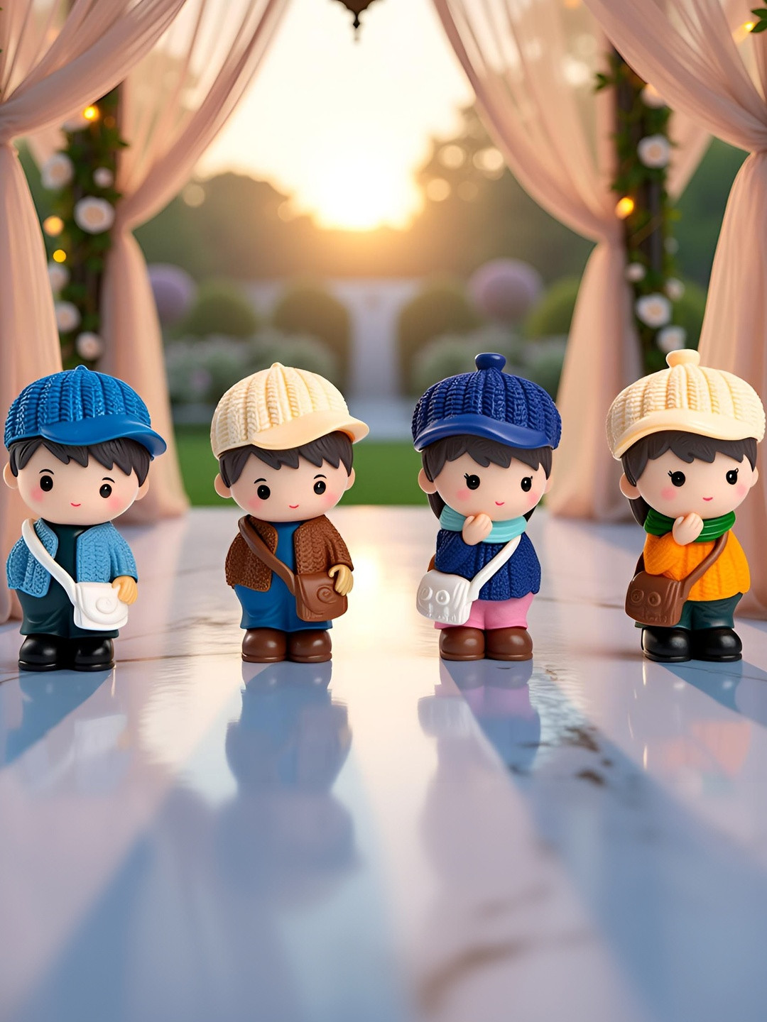 Gopalvilla Blue & Red Matte Living Room Real 3D 4 Pieces Showpiece - 0.66 inch