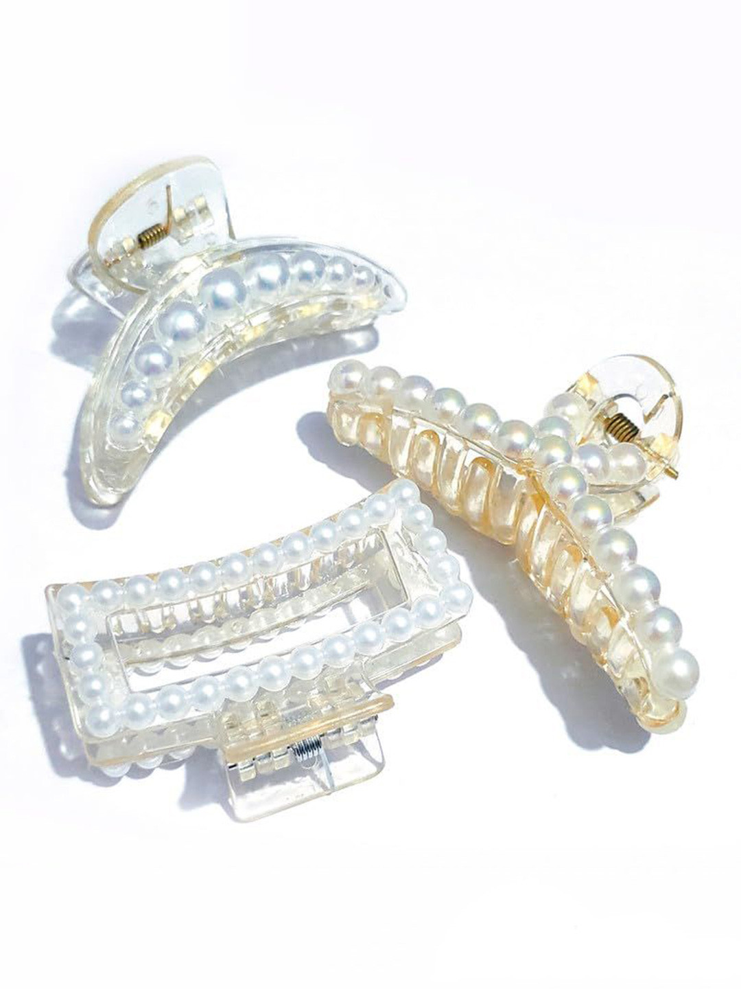FHONEX Women Set of 3 Shape Pearls Hair Clutchers Claw Clip