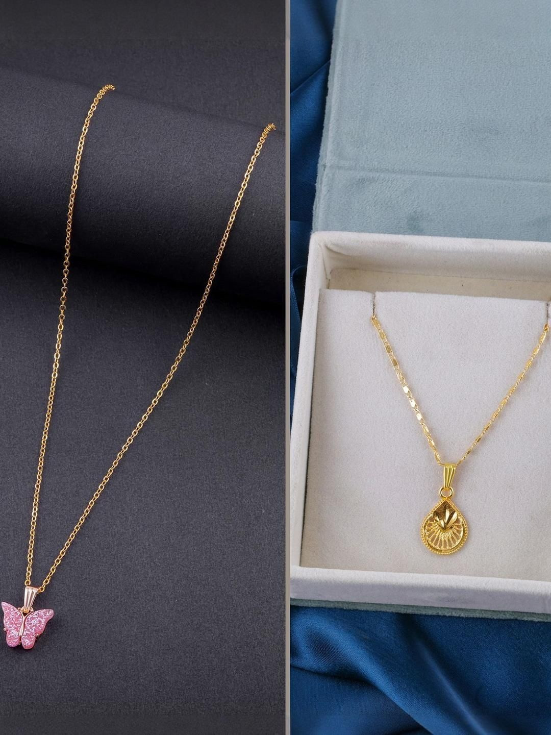 SZN Women Set of 2 Butterfly & Ethnic Traditional Gold-Plated Necklace