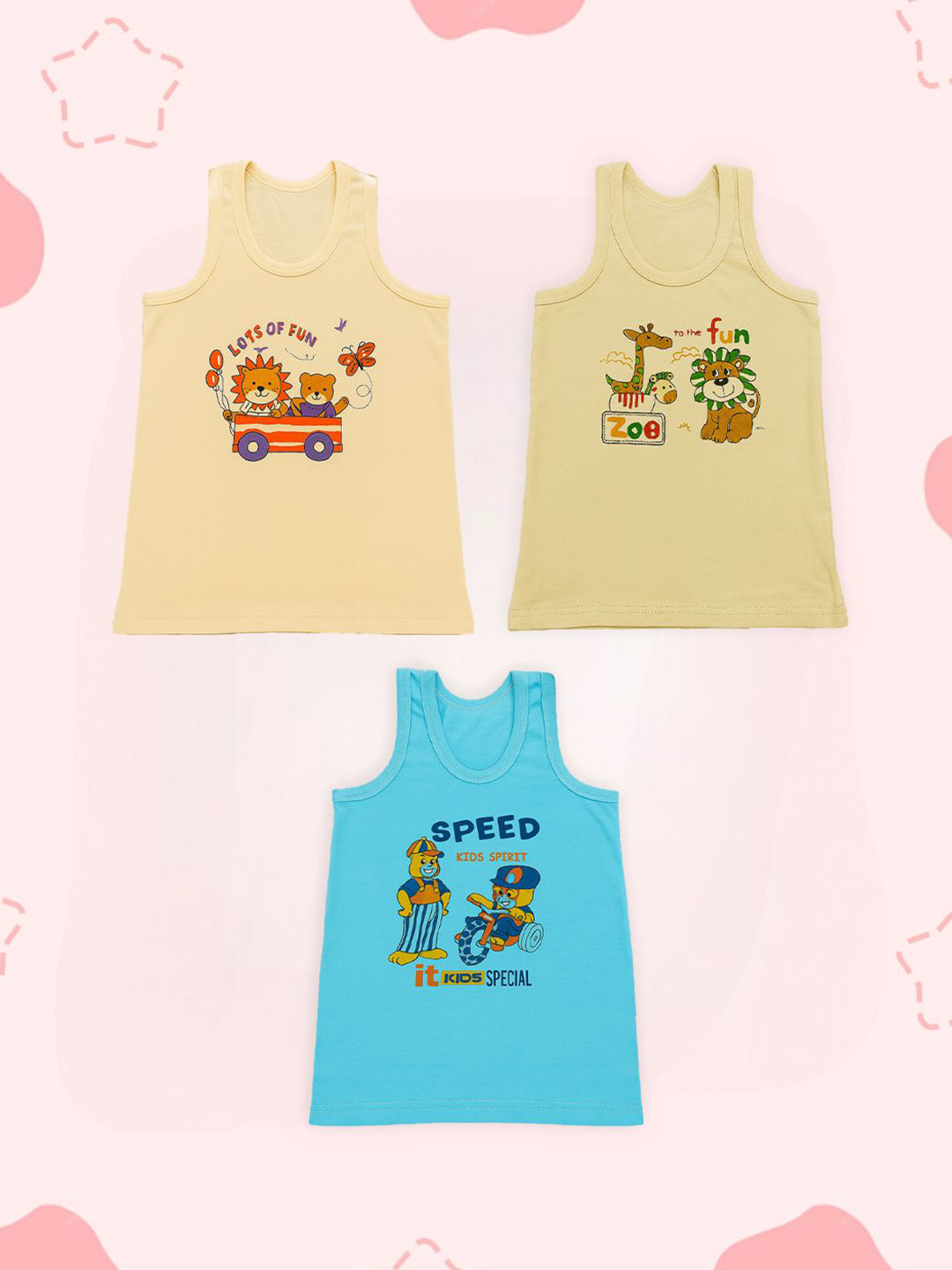 Kidbea Kids Pack Of 3 Printed Organic Cotton Comfortable Undershirt Vest
