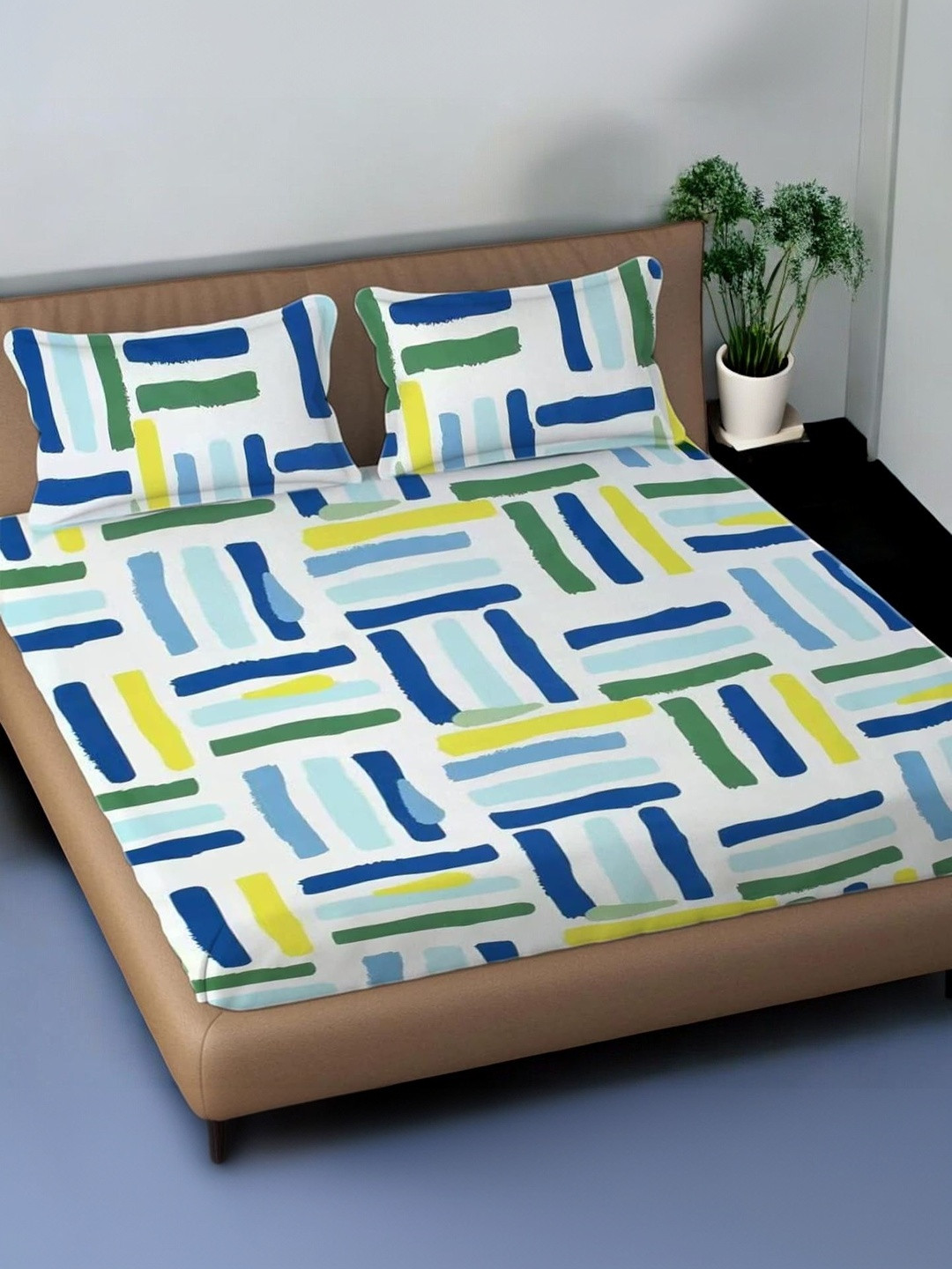 Homybees Unisex Elastic Fitted King Size Double Bedsheet With 2 Pillow Cover