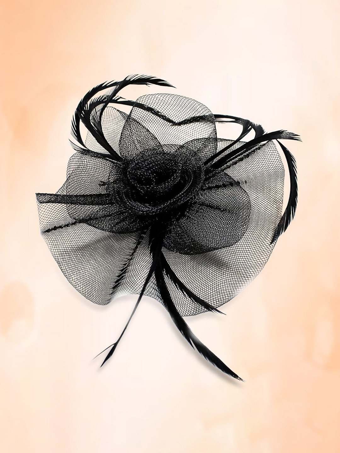 MAJESTIQUE Girls Black Fascinator Hat with Mesh Veil and Feather