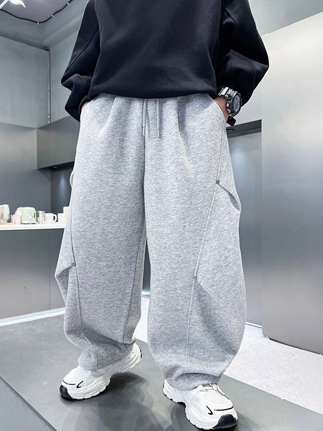 LULU & SKY Boys High-Rise Zip Wide Leg Drawstring Pants