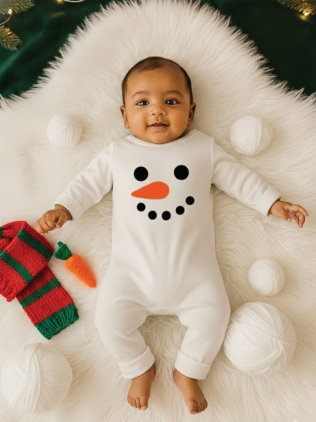 Zeezeezoo Kids Snowman Face Printed Cotton Romper