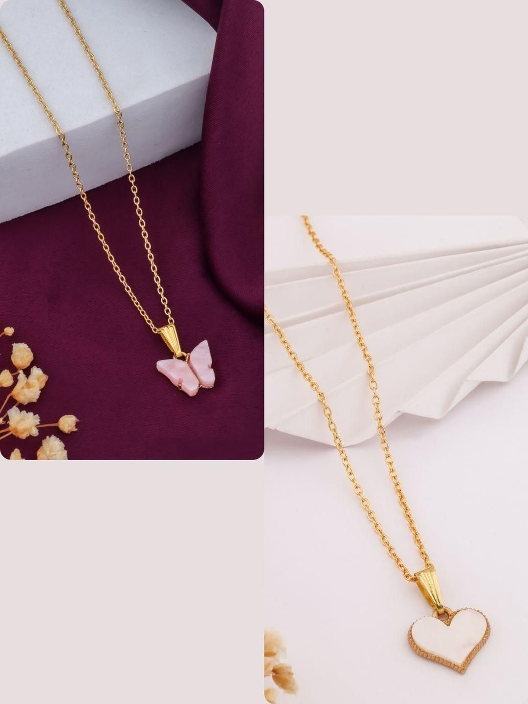 SZN Set Of 2 Women Gold-Plated Heart Shaped Necklace With S-Hook