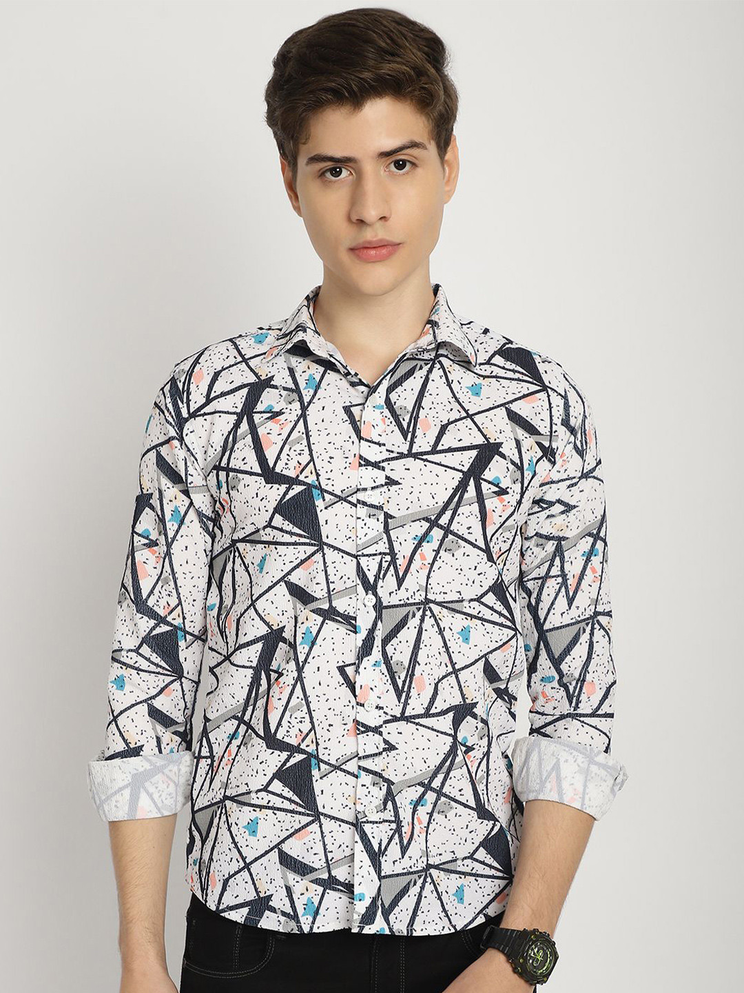 WISTORA Men Geometric Printed Spread Collar Casual Shirt