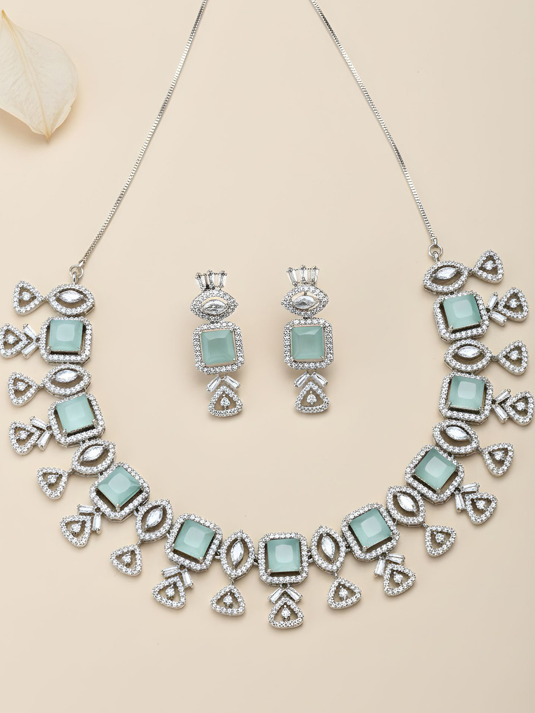 KARATCART Women Lime Green Square Shape Cubic Zirconia Jewellery Set