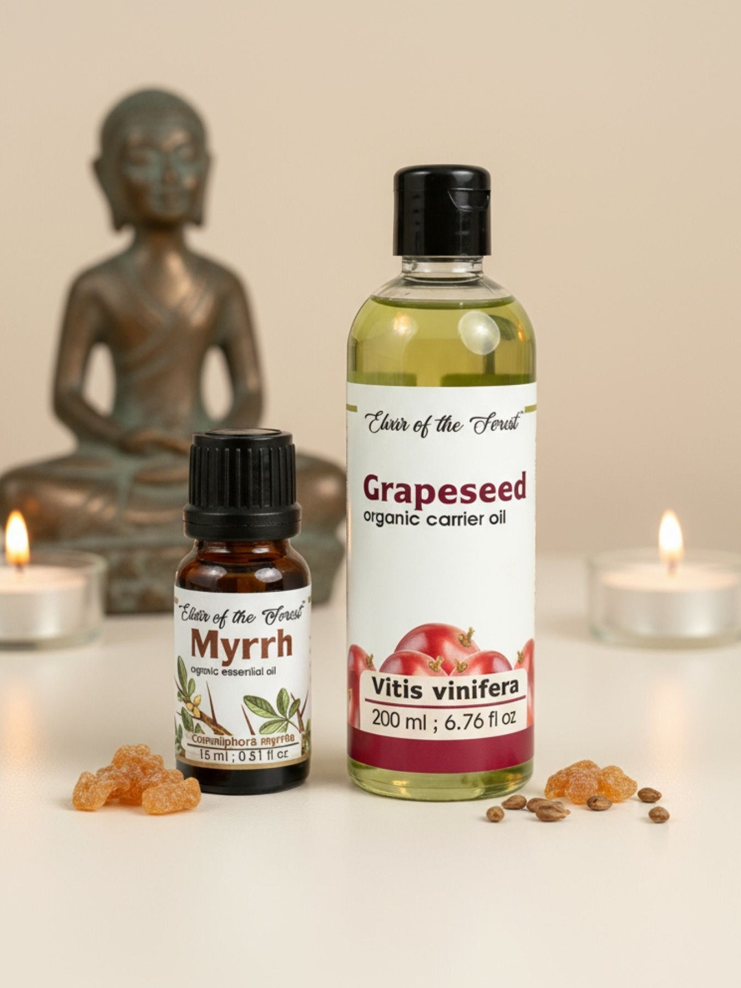 ELIXIR OF THE FOREST Set Of 2 Myrrh Essential Oil - 15 ml & Grapeseed Oil - 200 ml
