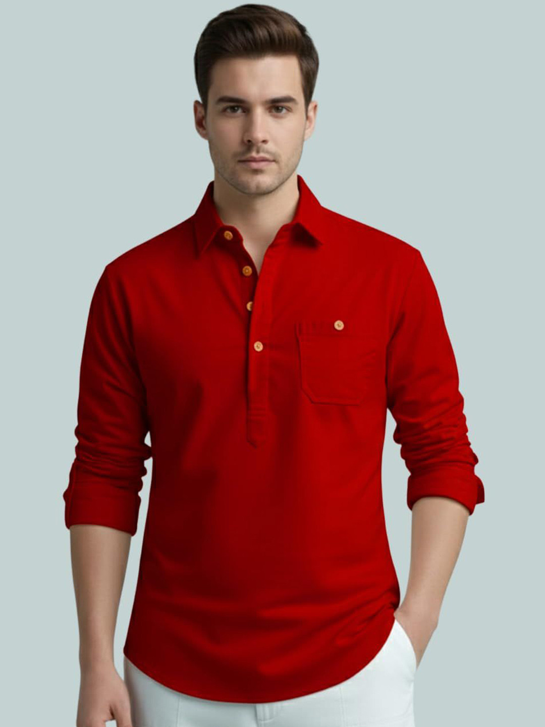 Vida Loca Shirt Collar Roll Up Sleeves Short Kurta