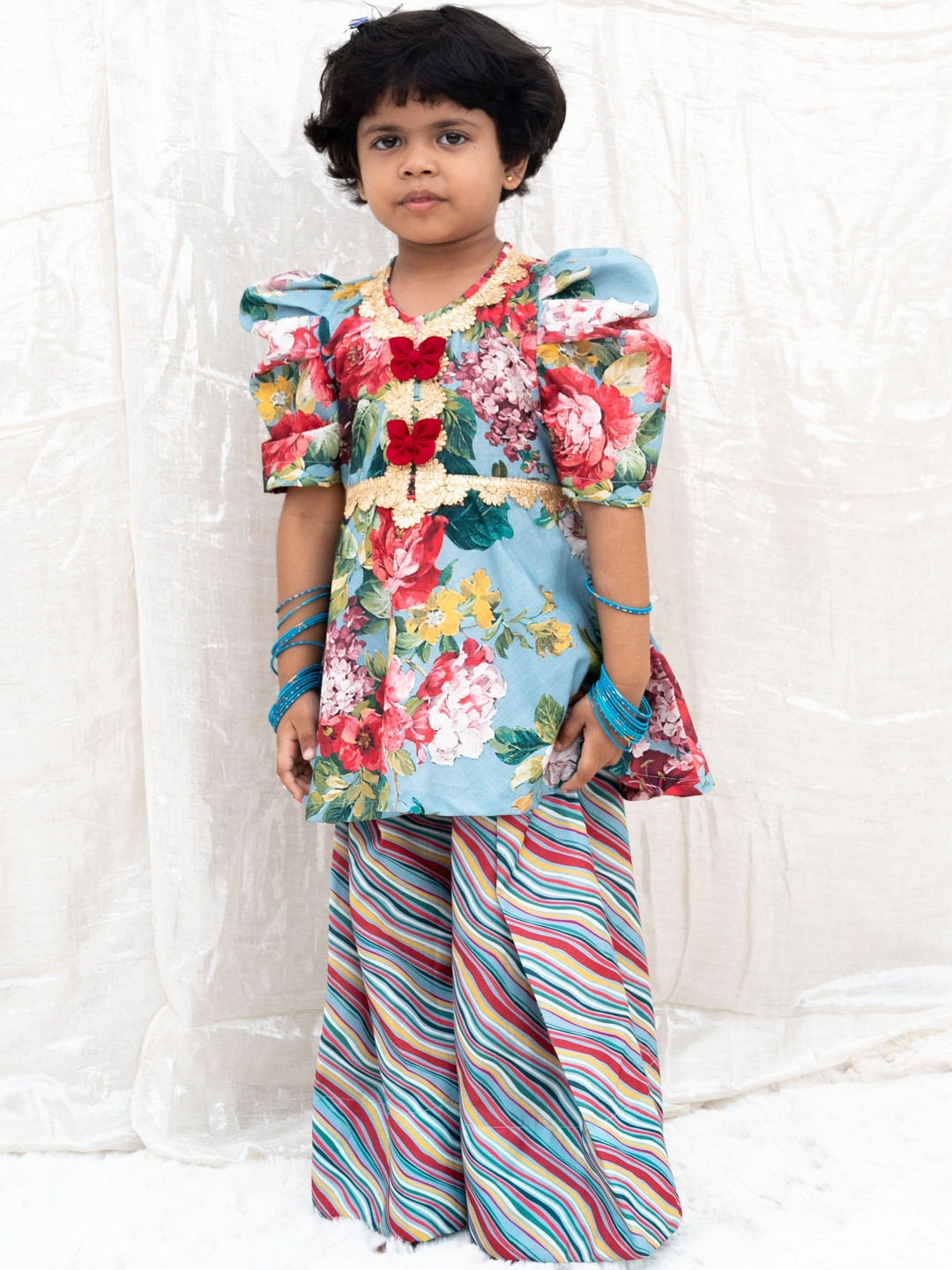 Fayon Kids Girls Floral Printed Regular Gotta Patti Kurti Set