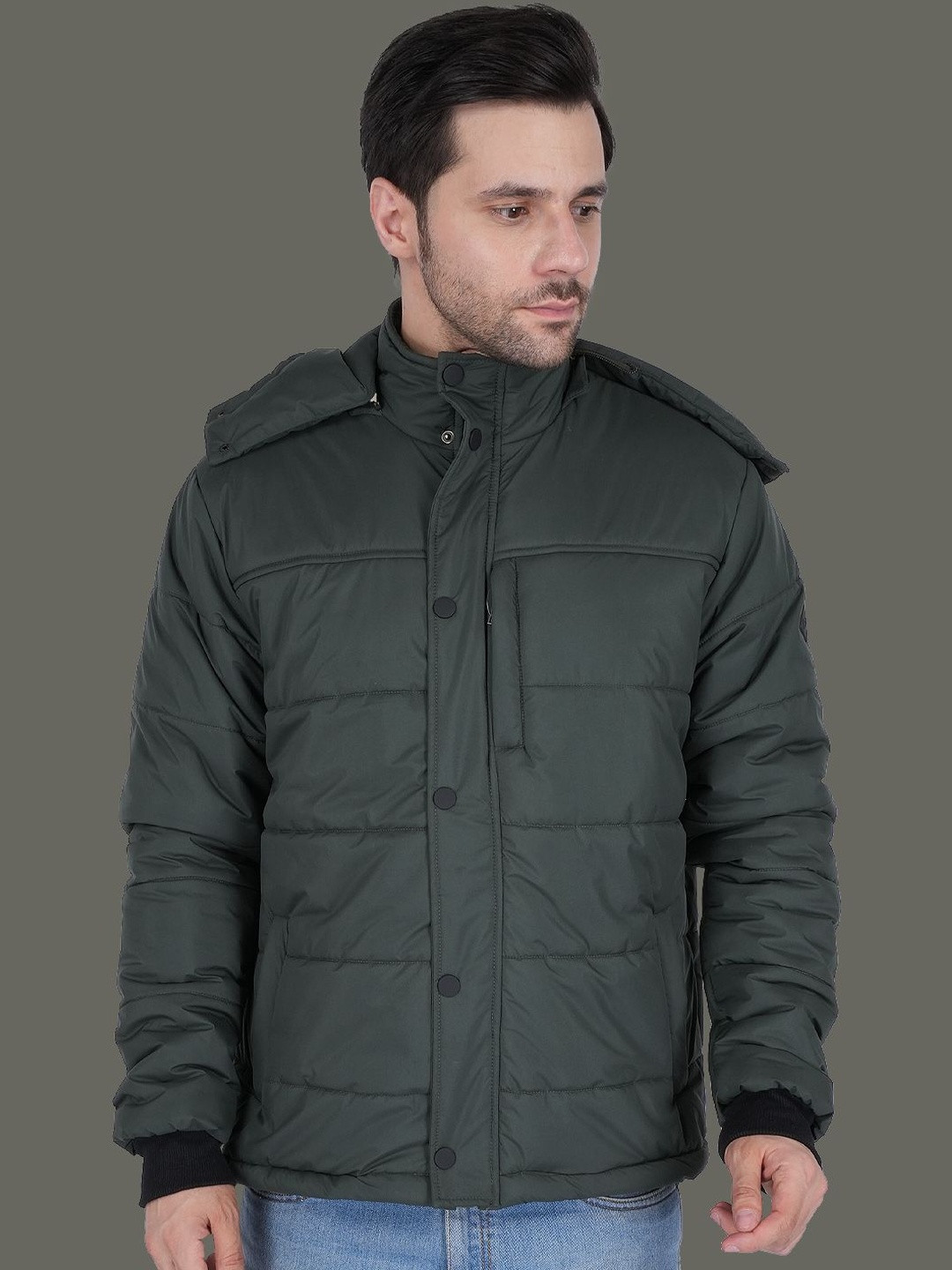 Club York Men Lightweight Front Zipper Stand Up Collar Long Sleeves Padded Jacket