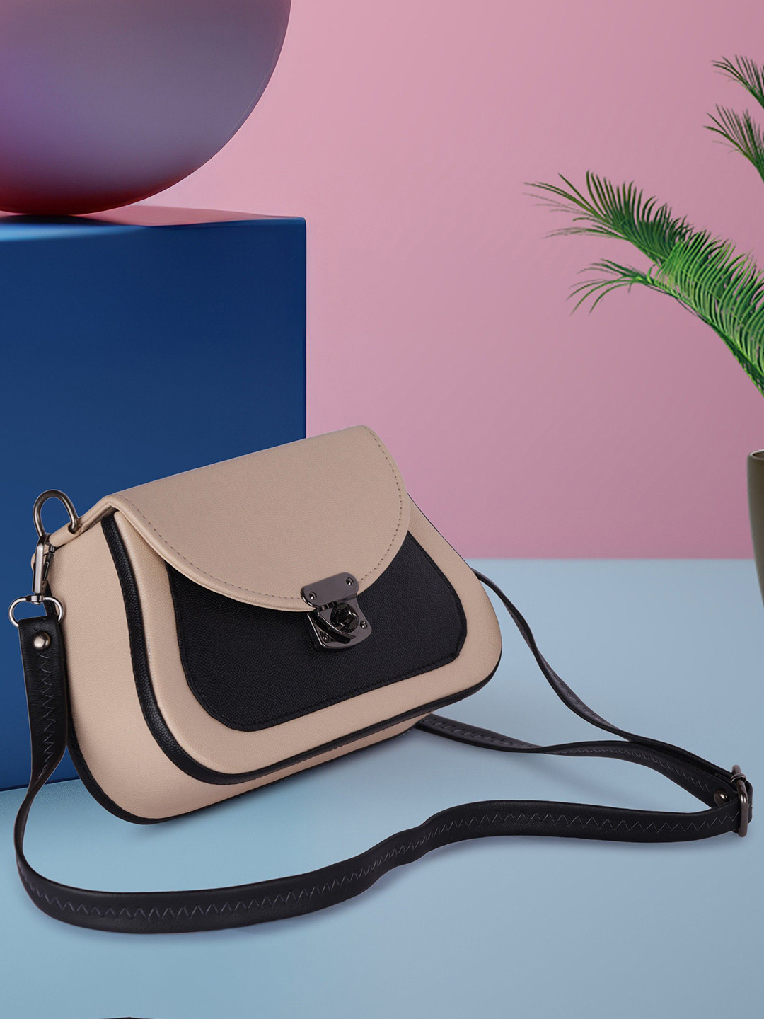 XOVEE Girls Textured Structured One Handle Sling Bag with Push Lock Closure