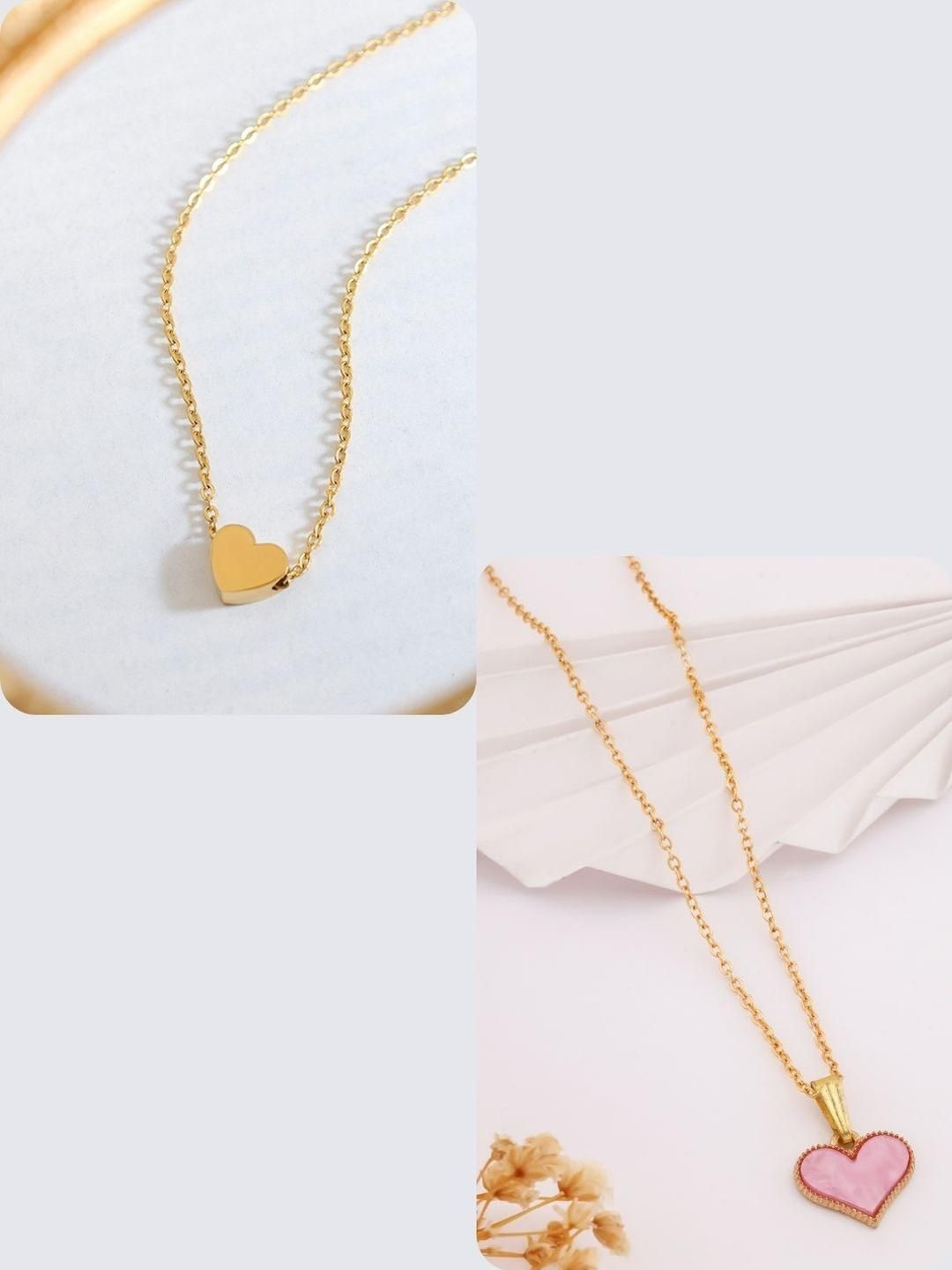 SZN Pack of 2 Heart Shape Gold-Plated Necklace