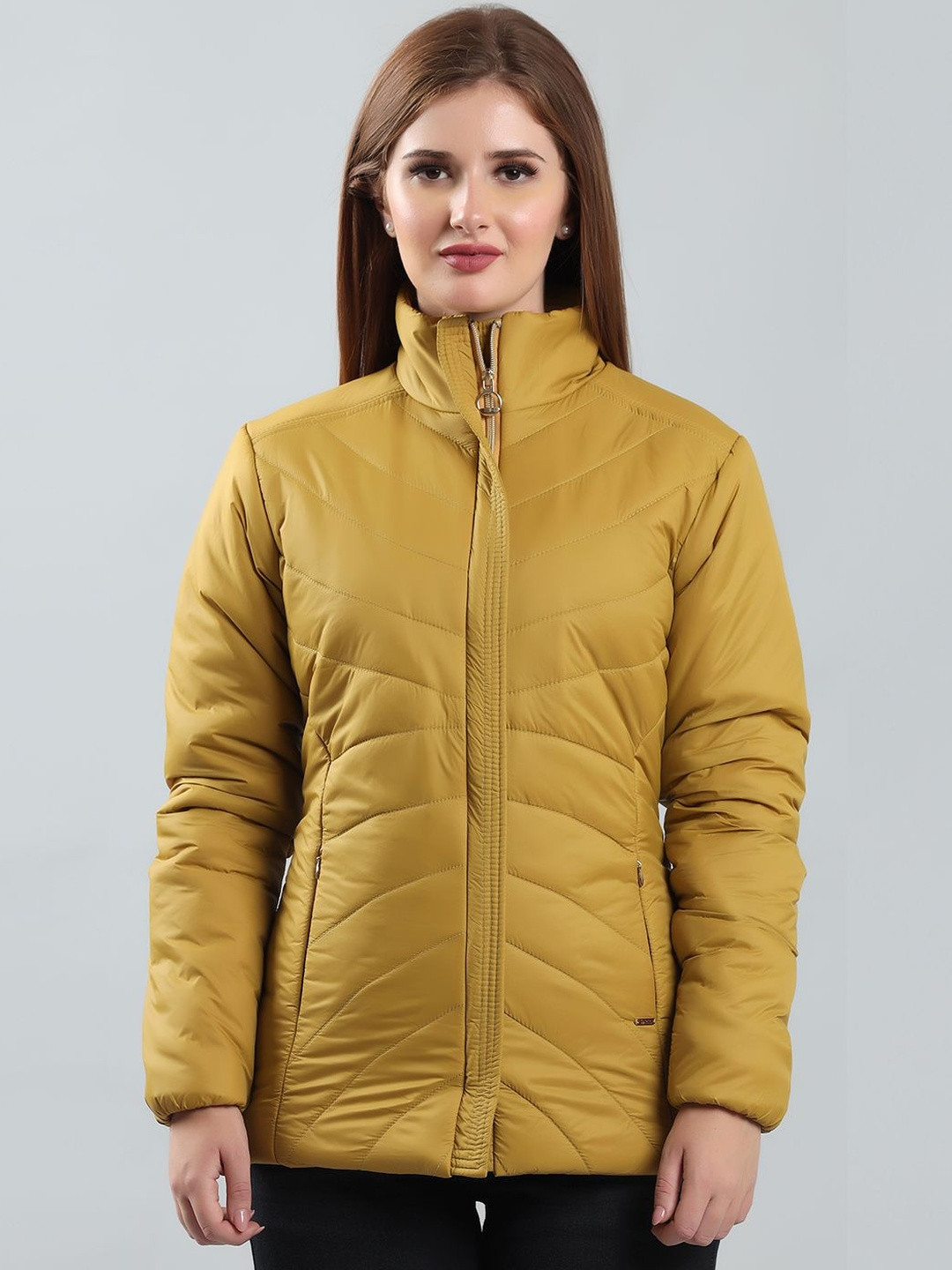 SPIRITTED Women Stand Collar Solid Lightweight Puffer Jacket