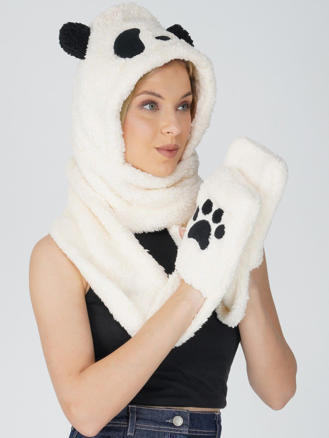 LADONNA Women Self Design Woollen 3 In 1 Cap Scarf & Gloves