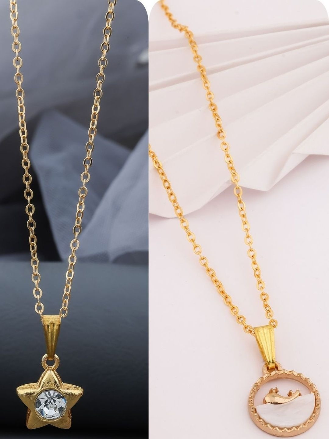 SZN Set Of 2 Gold-Plated Star Shaped Pendants With Chains