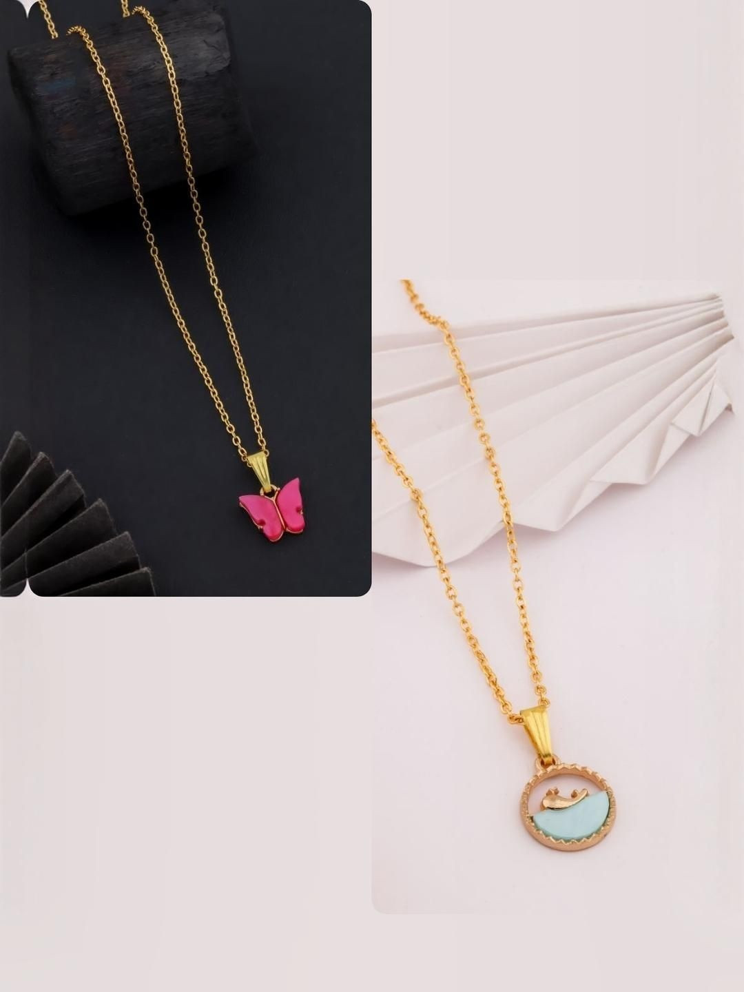 SZN Set Of 2 Gold-Plated Animal Shaped Enamelled Pendants With Chains