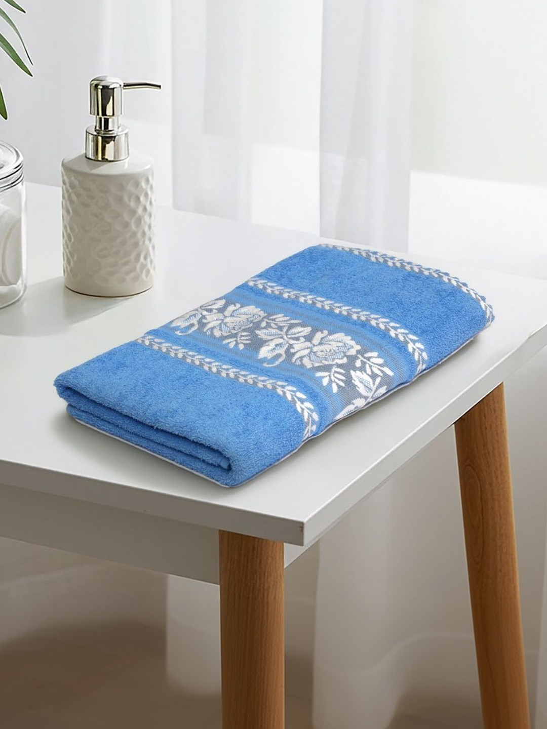 LIBERTY TOWELS Blue & Blue 1 Printed 420 GSM Pure Cotton Large Bath Towel