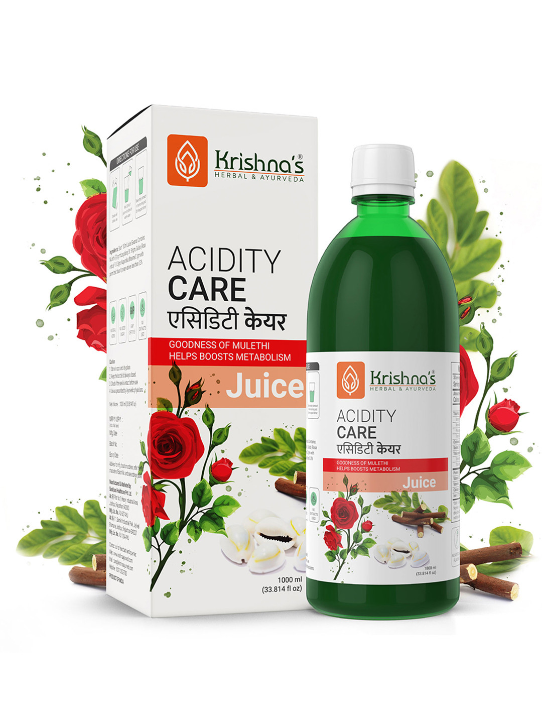 Krishna's Herbal & Ayurveda Acidity Care Juice With Mulethi To Soothe & Calm Gut - 1L