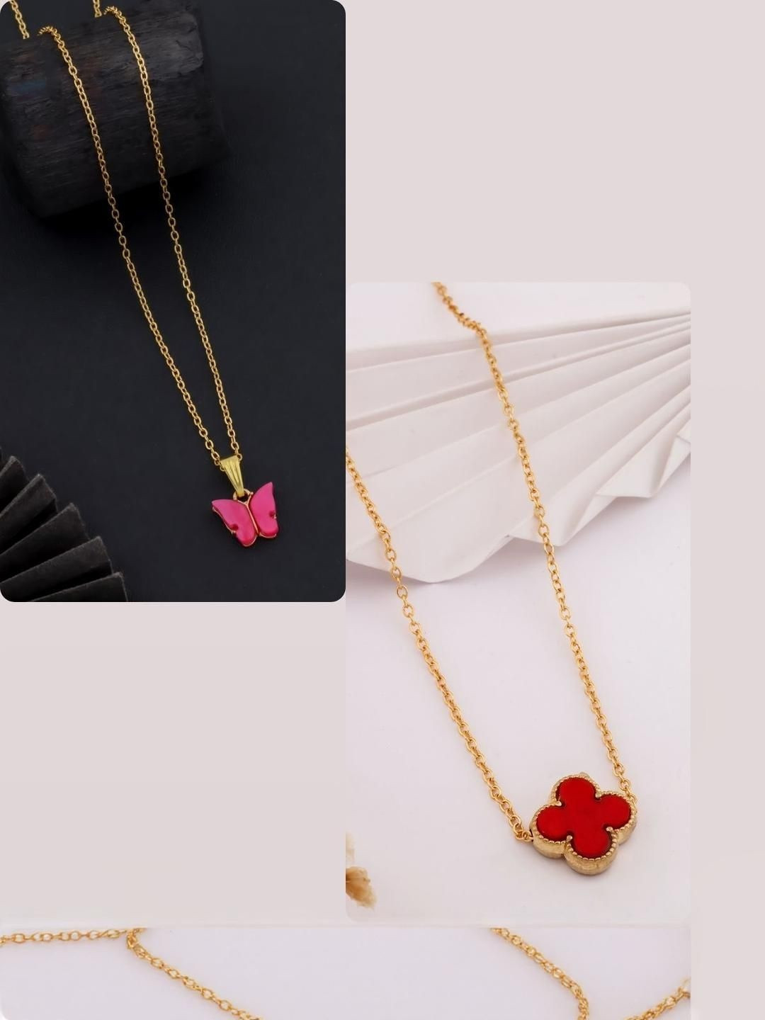 SZN Set Of 2 Gold-Plated Artificial Beaded Enamelled Quirky Minimal Chains