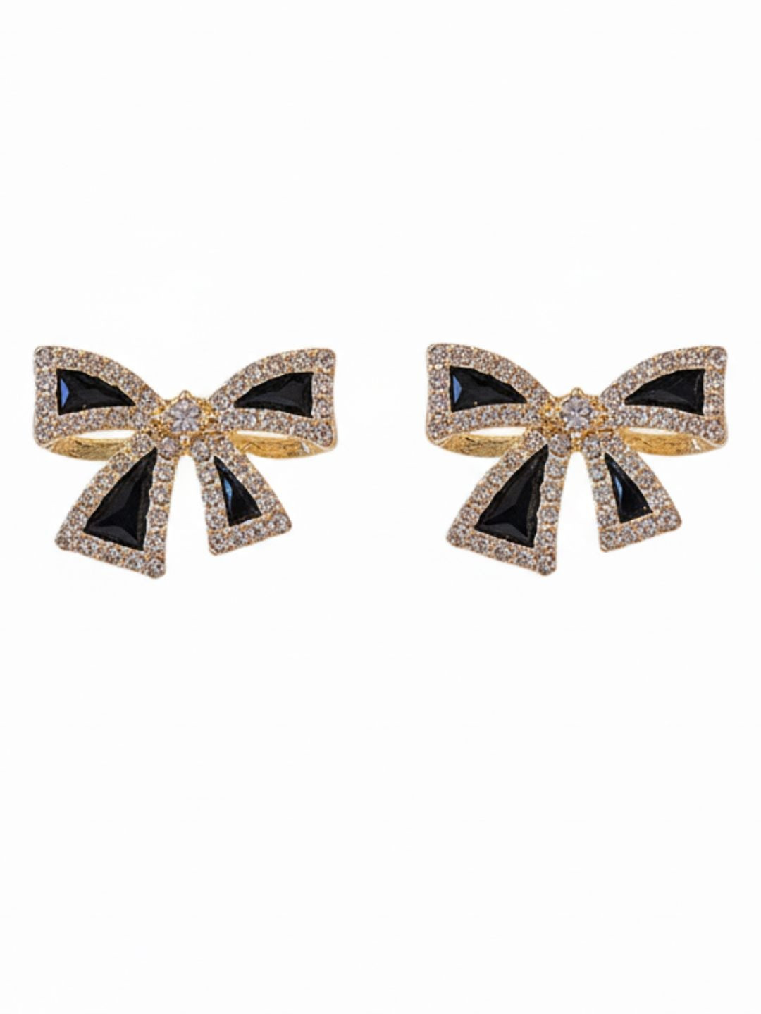 Young & Forever Gold-Plated Rhinestone Studded Bow Shaped Studs