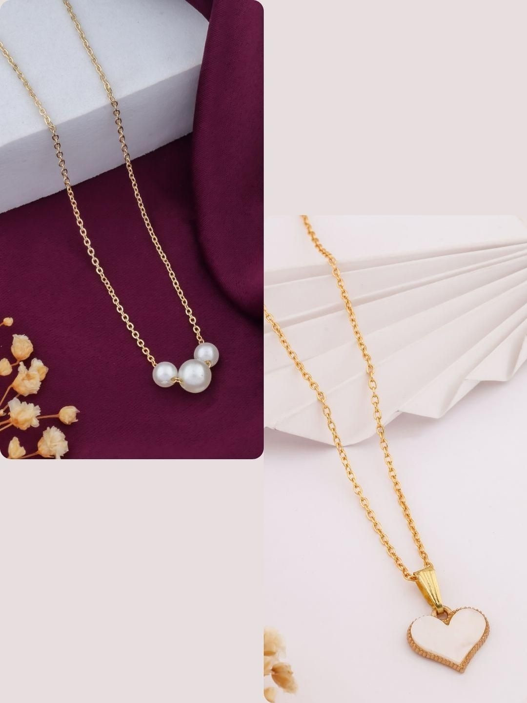 SZN Elegant Set Of 2 Gold-Plated Artificial Beaded Spherical Minimal Link Chains