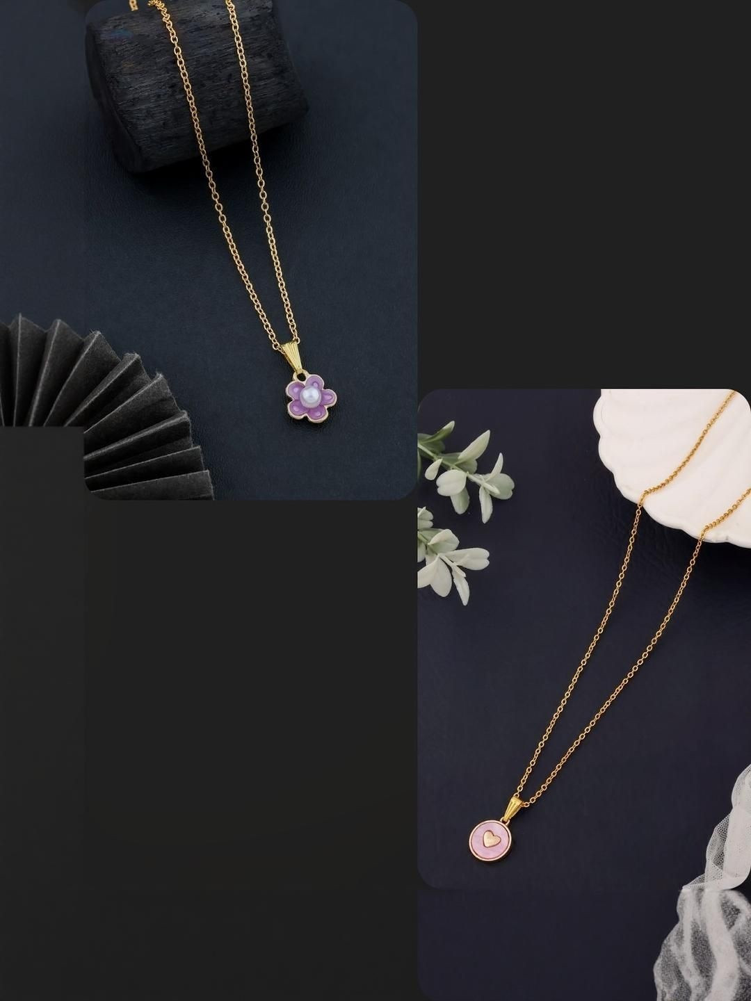 SZN Set Of 2 Gold-Plated Pearls Beaded Floral Shaped Pendents With Chains