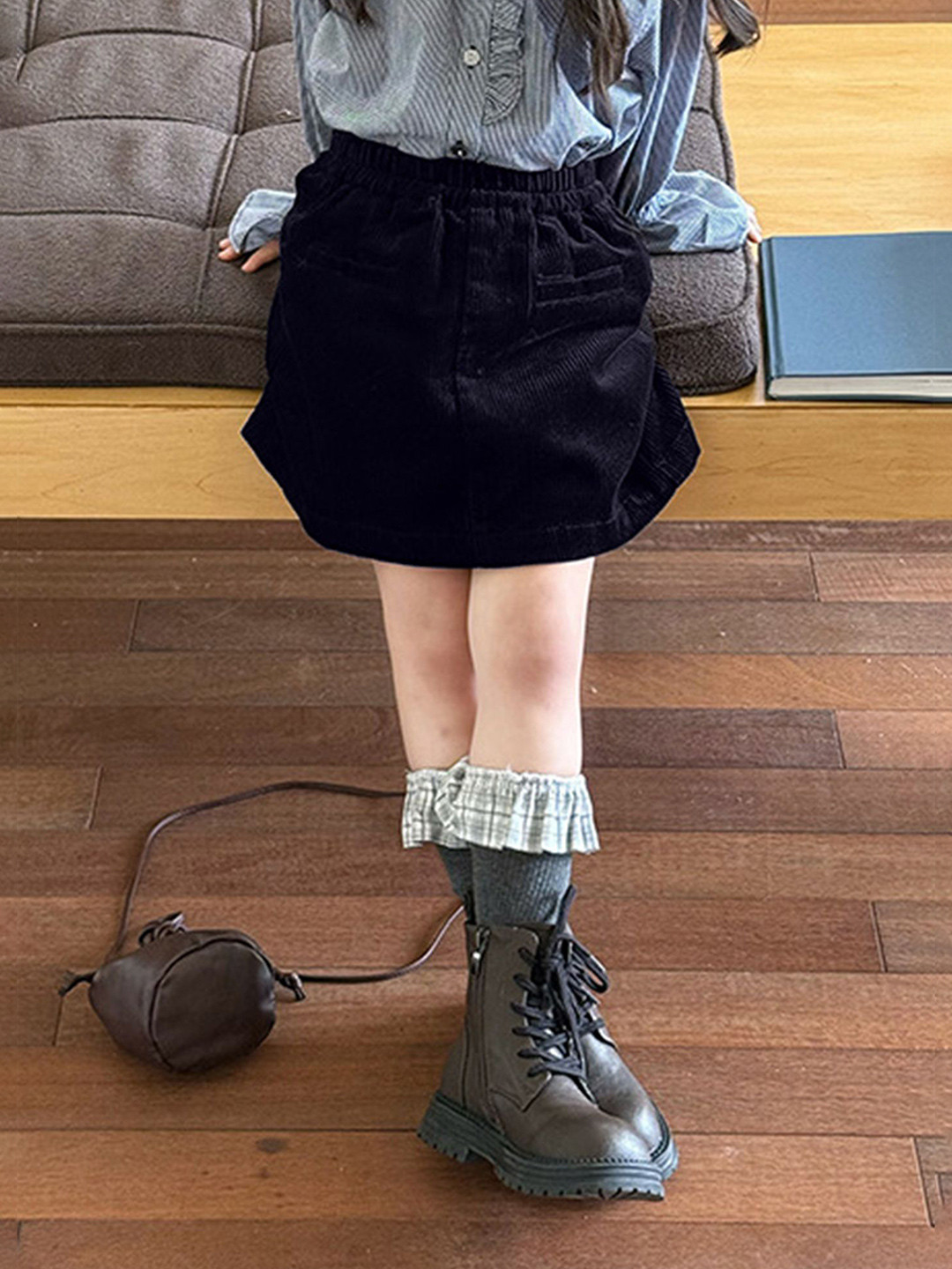 LULU & SKY Girls Striped Relaxed Fit Gathers Built-Up Collar Long Sleeves Cotton Shirt