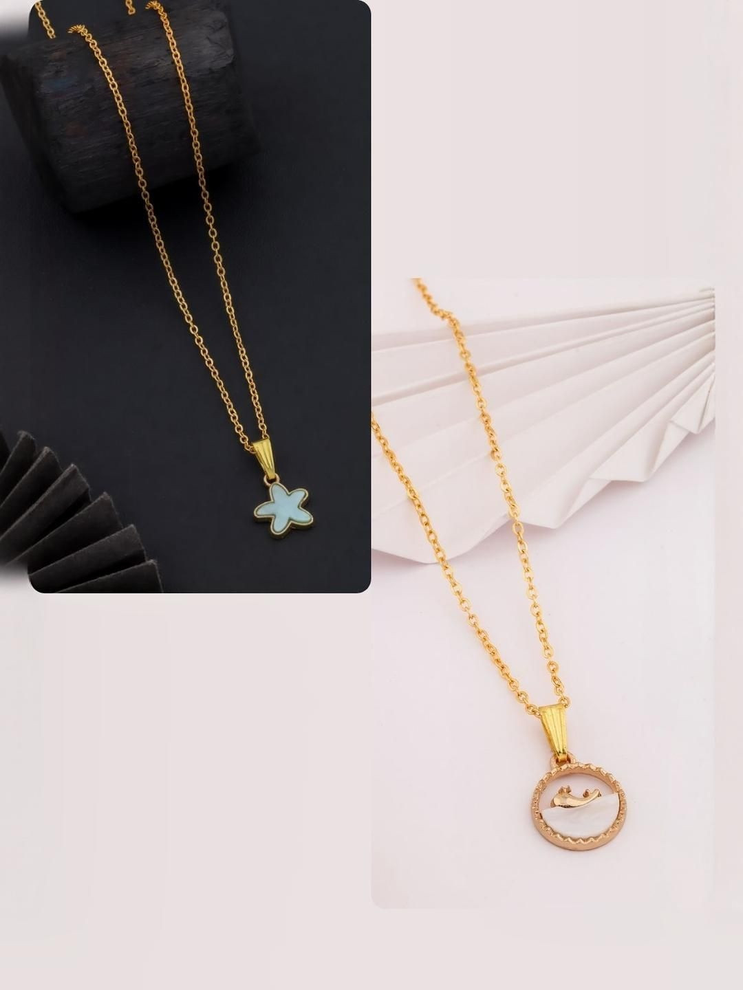 SZN Women Set of 2 Brass Gold-Plated Charms Necklace