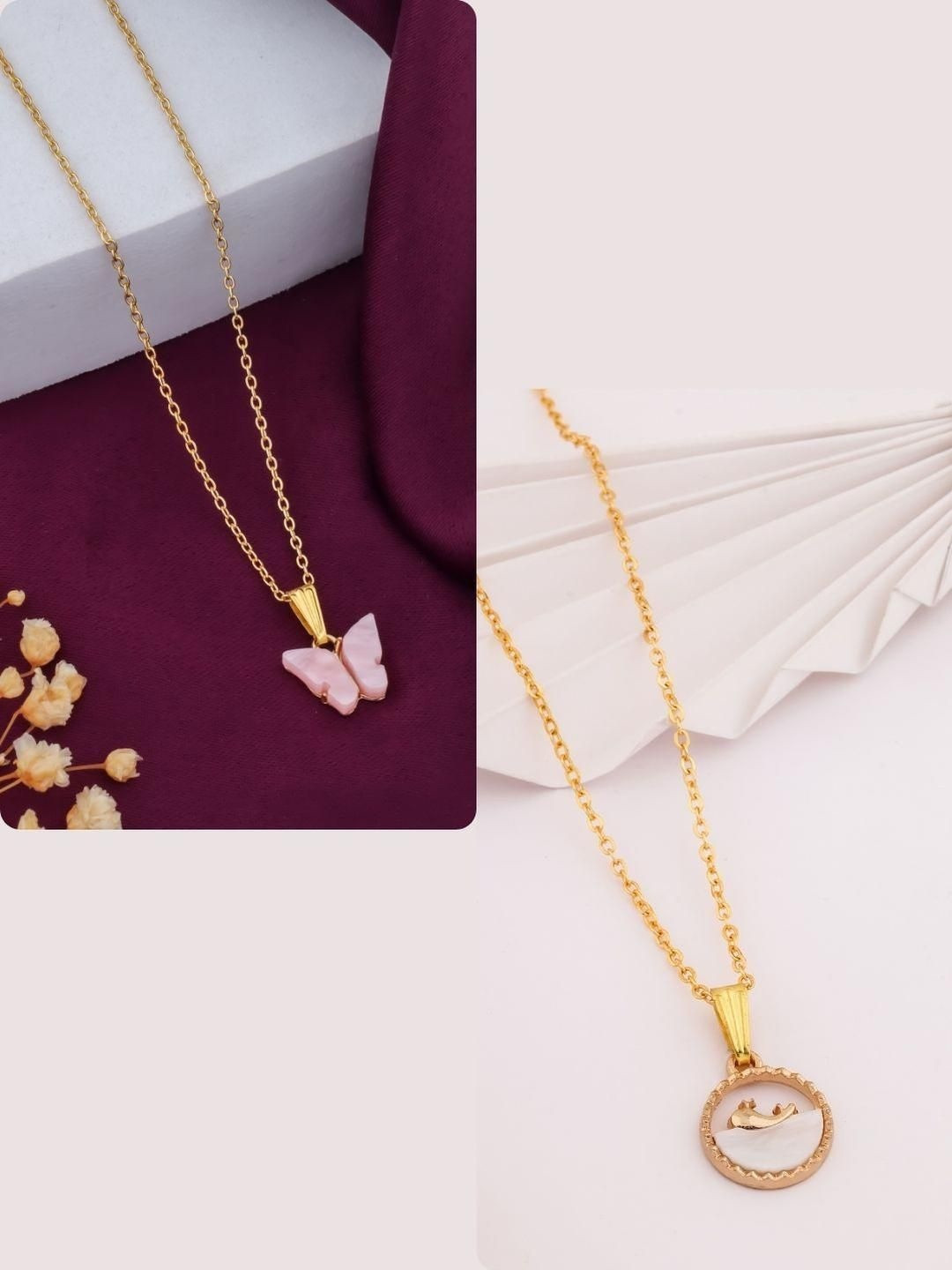 SZN Set Of 2 Gold-Plated Butterfly Set Pendants With Chains