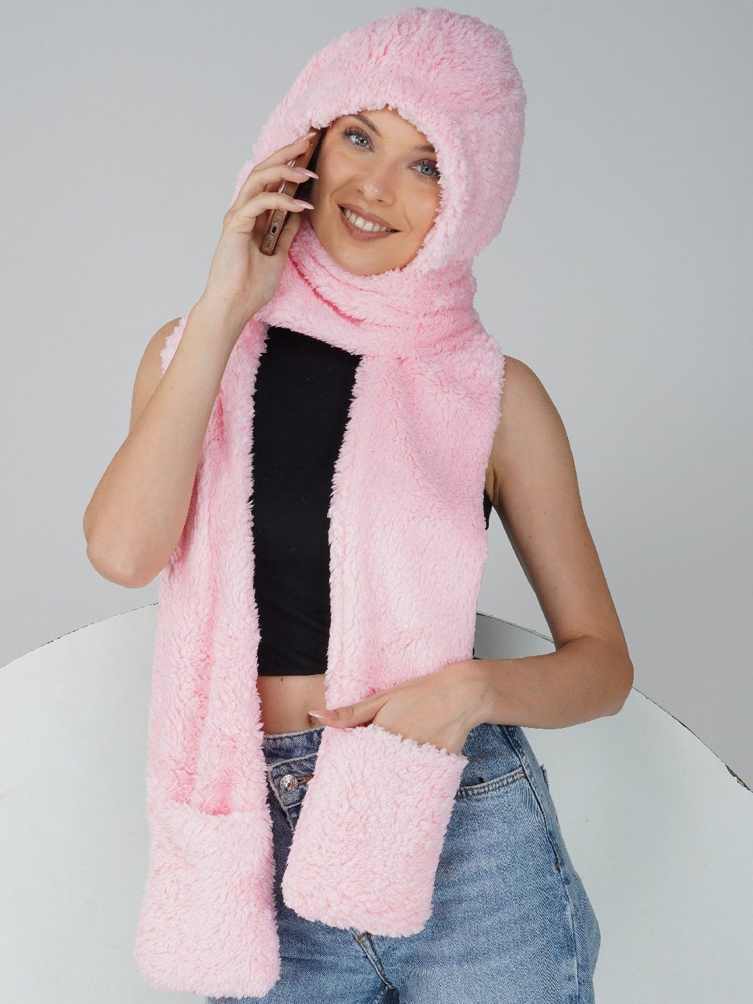 LADONNA Women Winter Woolen 3 In 1 Cap Scarf Gloves