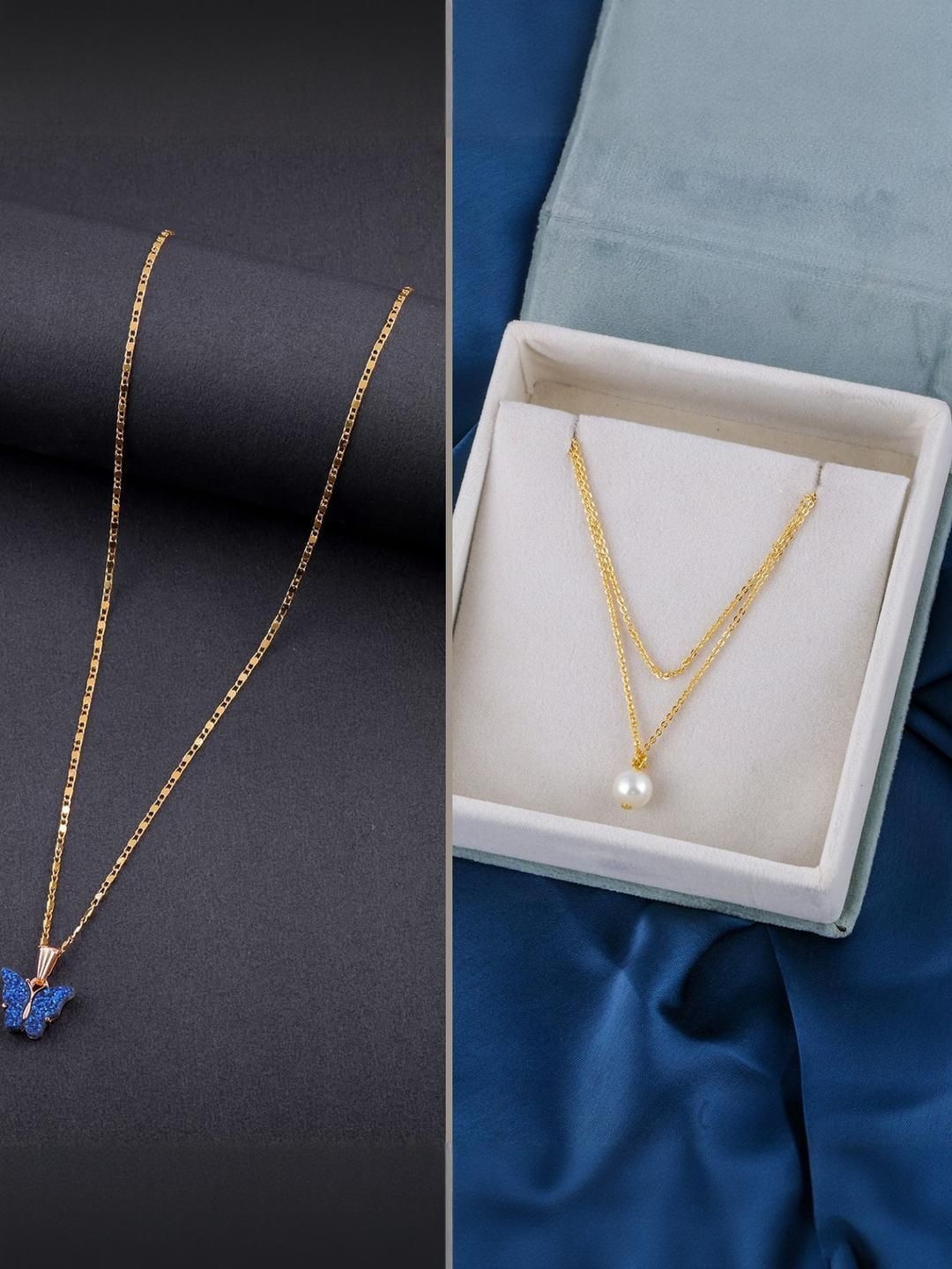 SZN Set Of 2 Gold-Plated Artificial Beaded Layered Necklaces