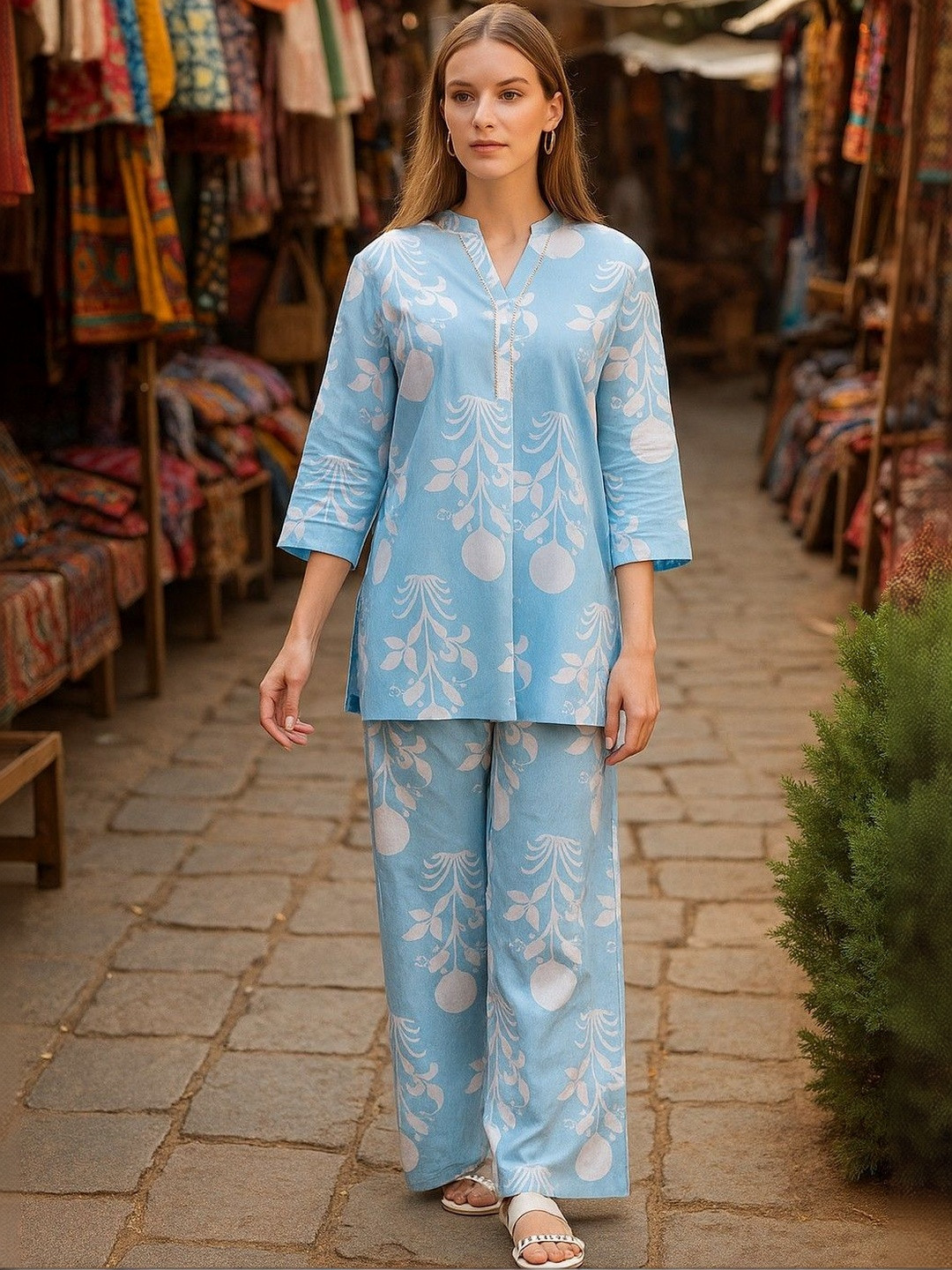 JANOI Women Floral Printed Regular Kurta with Trousers